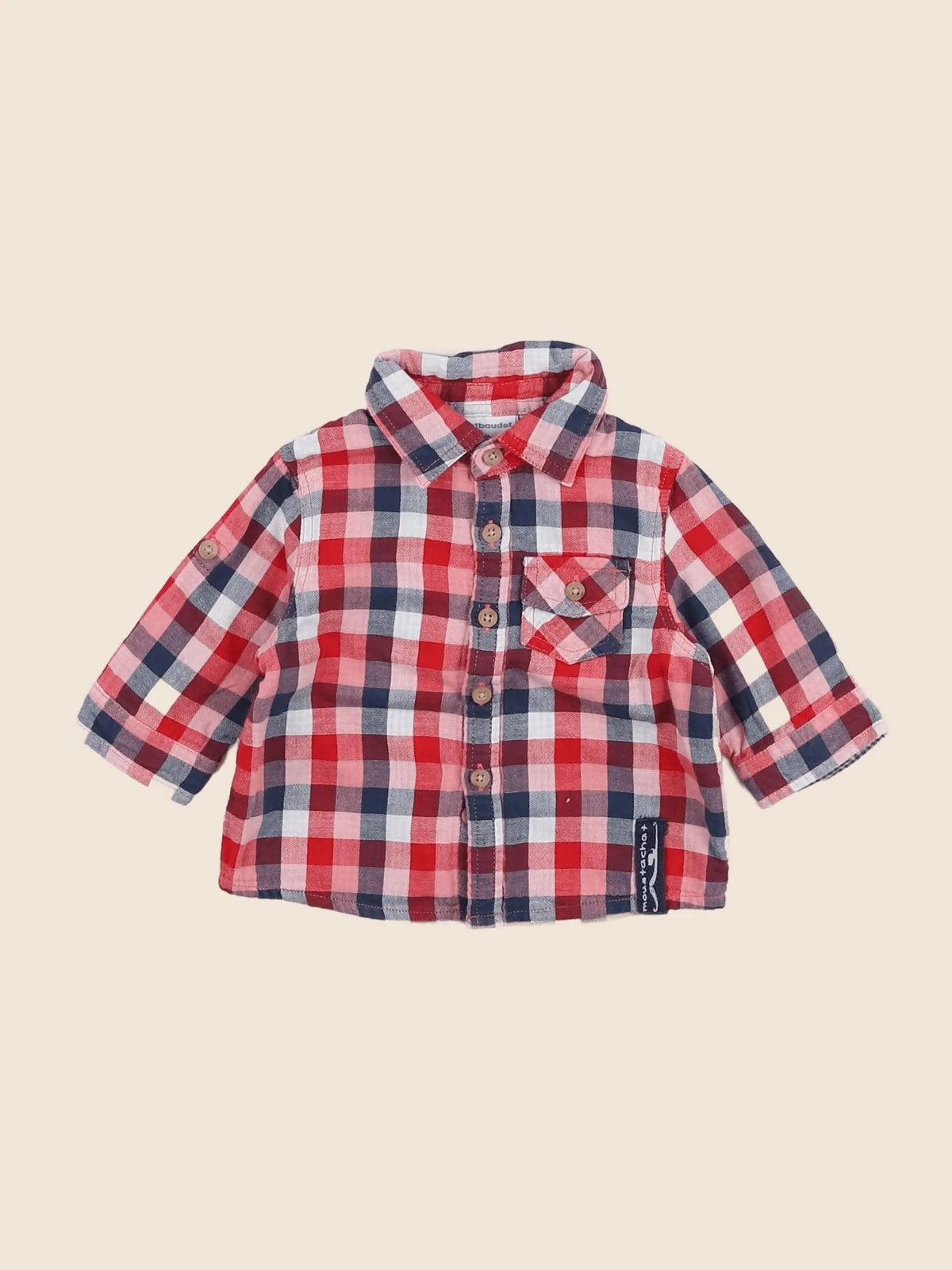 Vertbaudet - chemise bleu, rouge - 3 mois