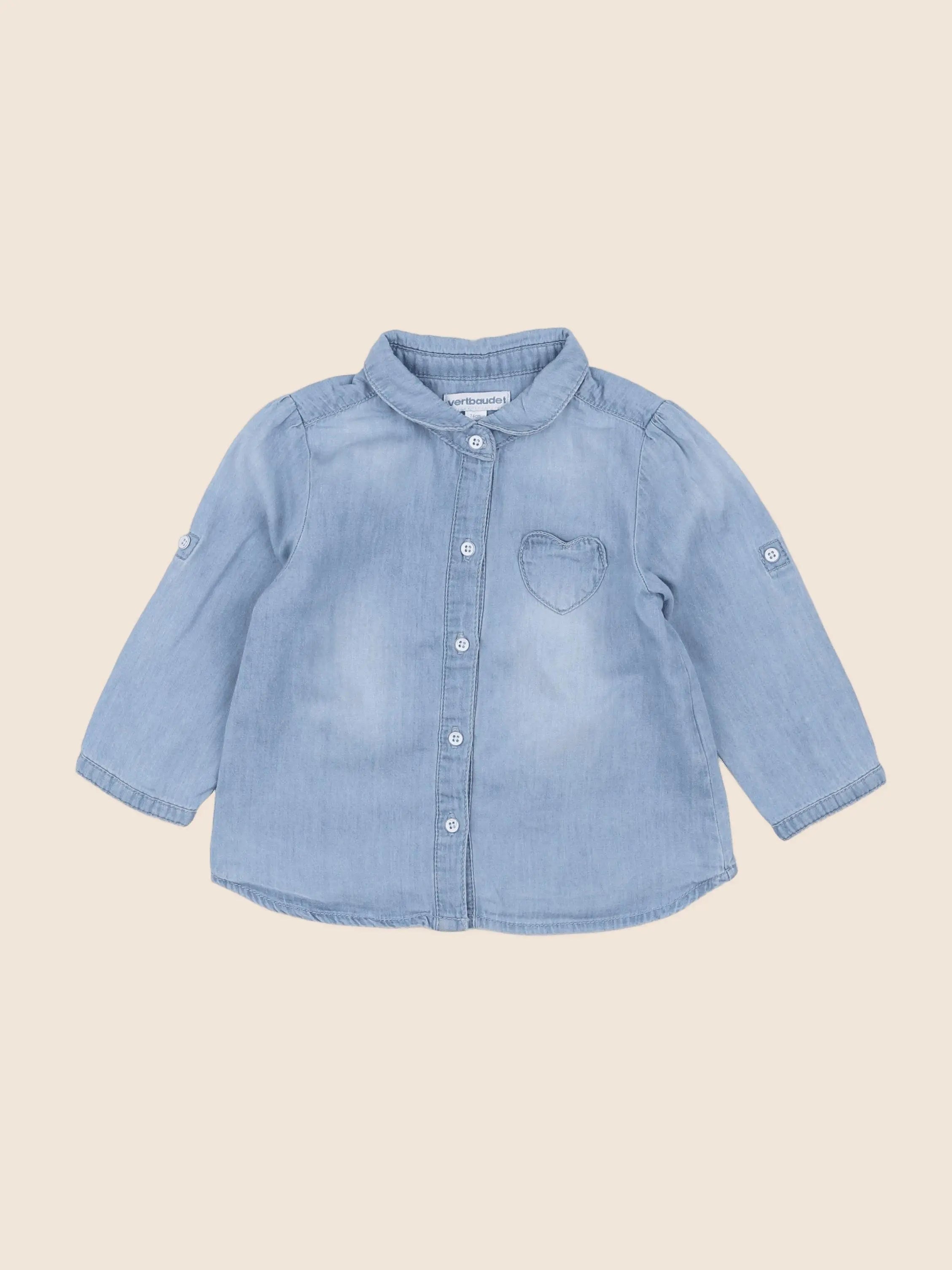 Vertbaudet - chemise bleu - 12 mois