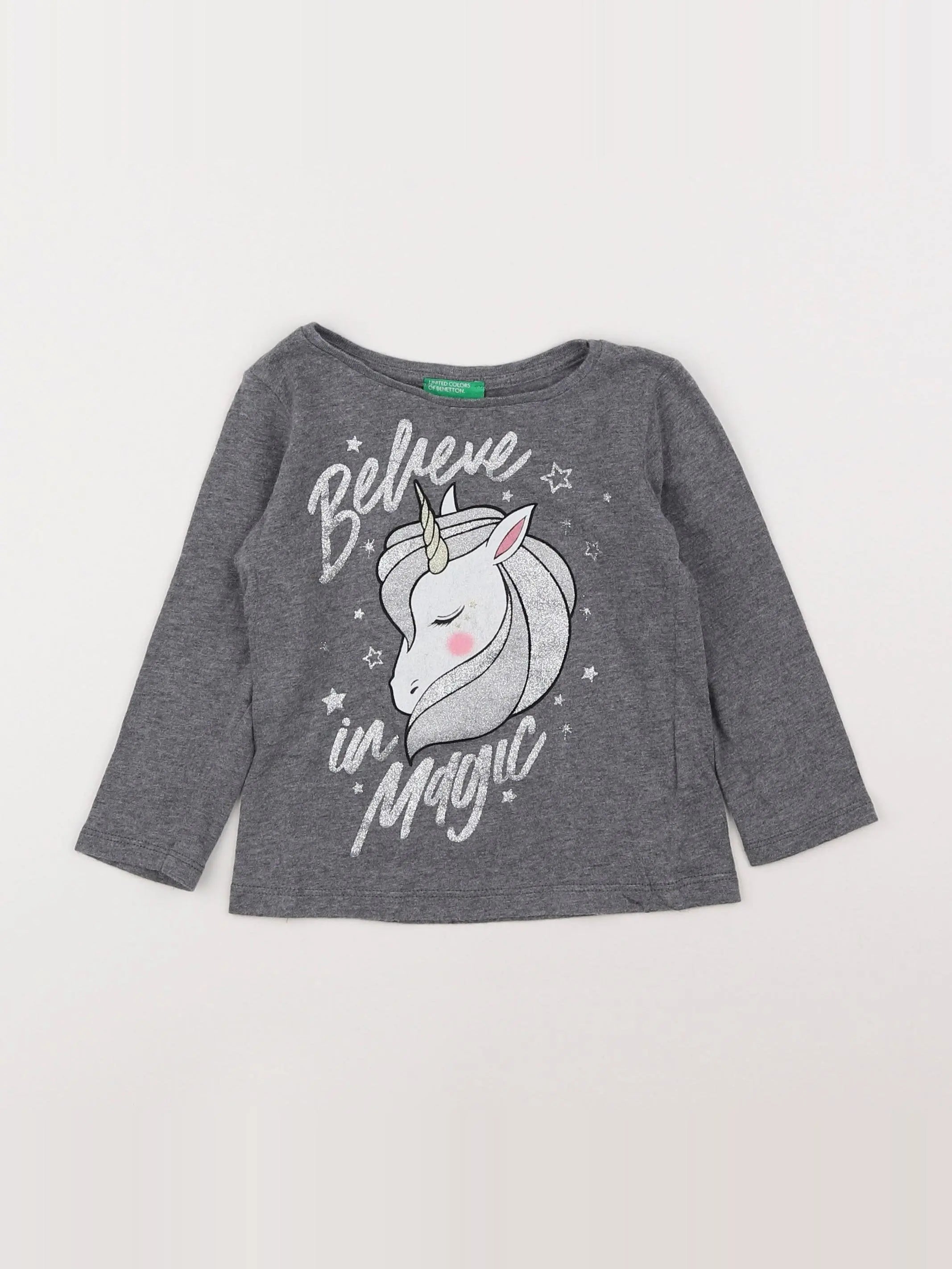 Benetton - tee-shirt gris - 12 mois