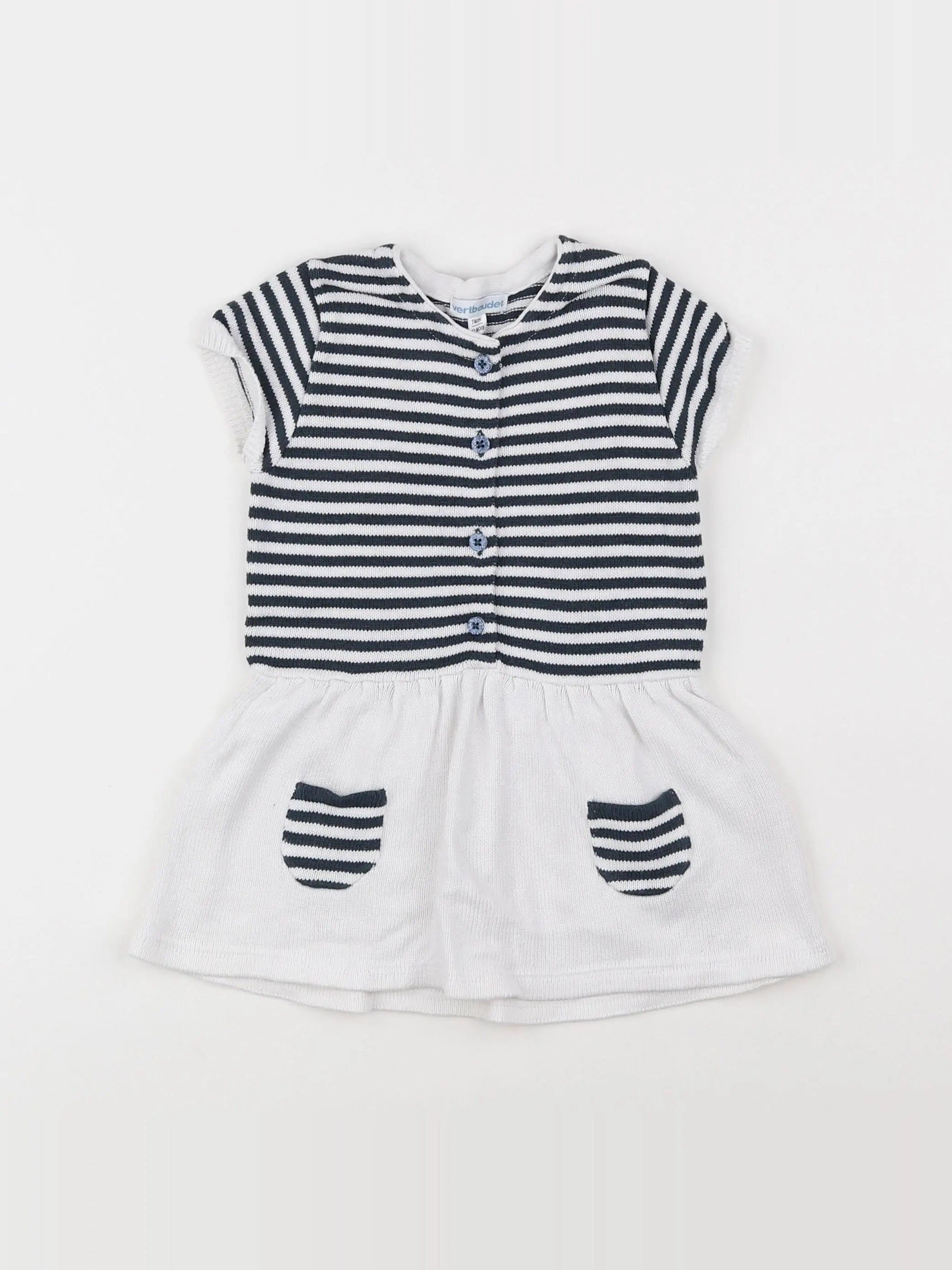 Vertbaudet - robe bleu, blanc - 12 mois