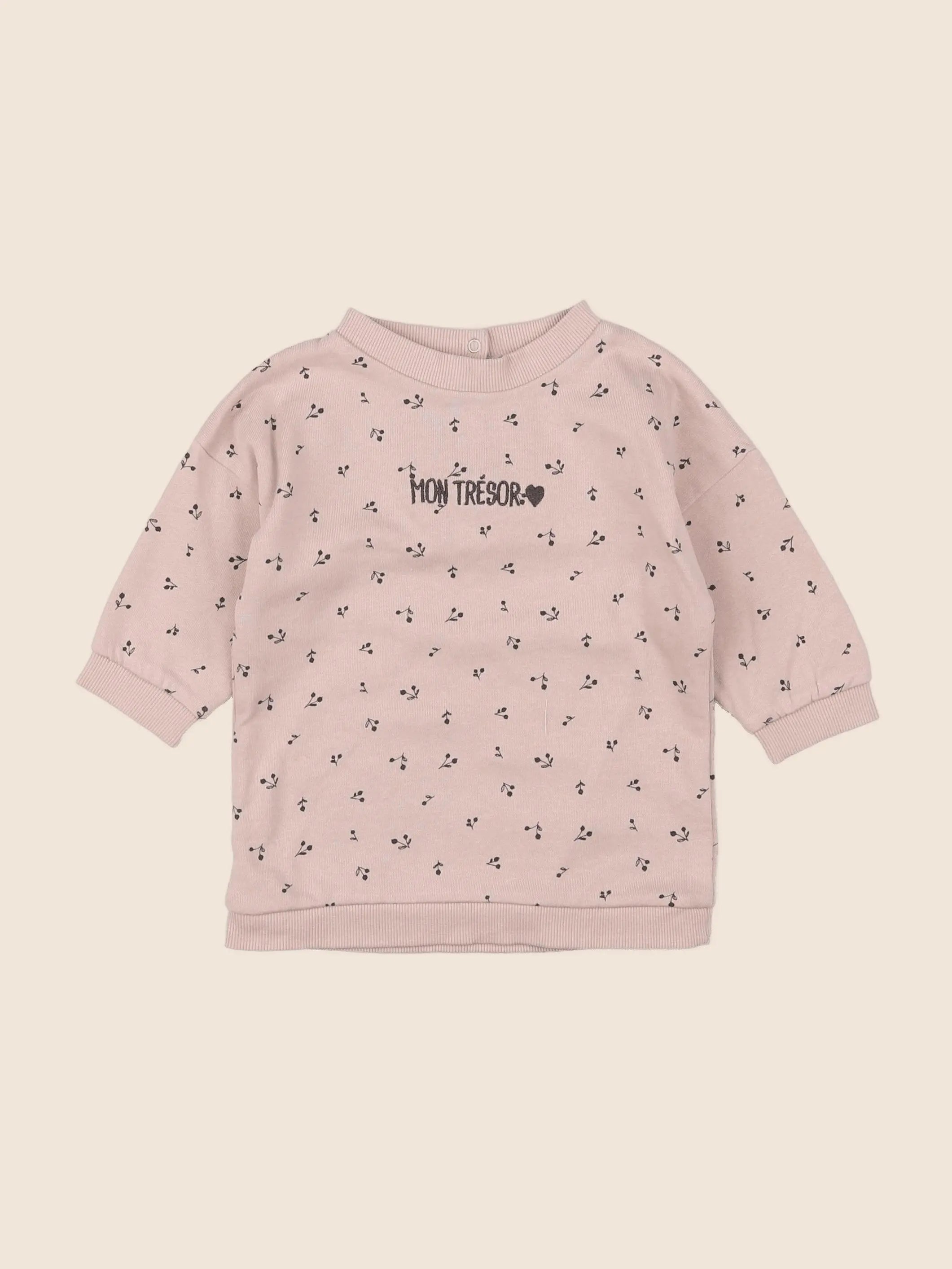 Vertbaudet - robe rose, gris - 9 mois