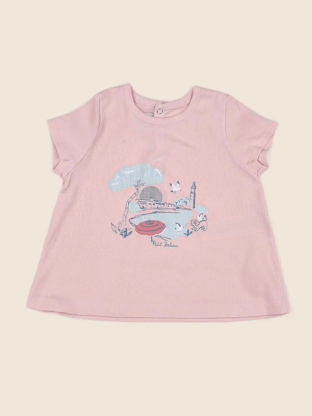 Petit Bateau - tee-shirt rose, bleu - 12 mois