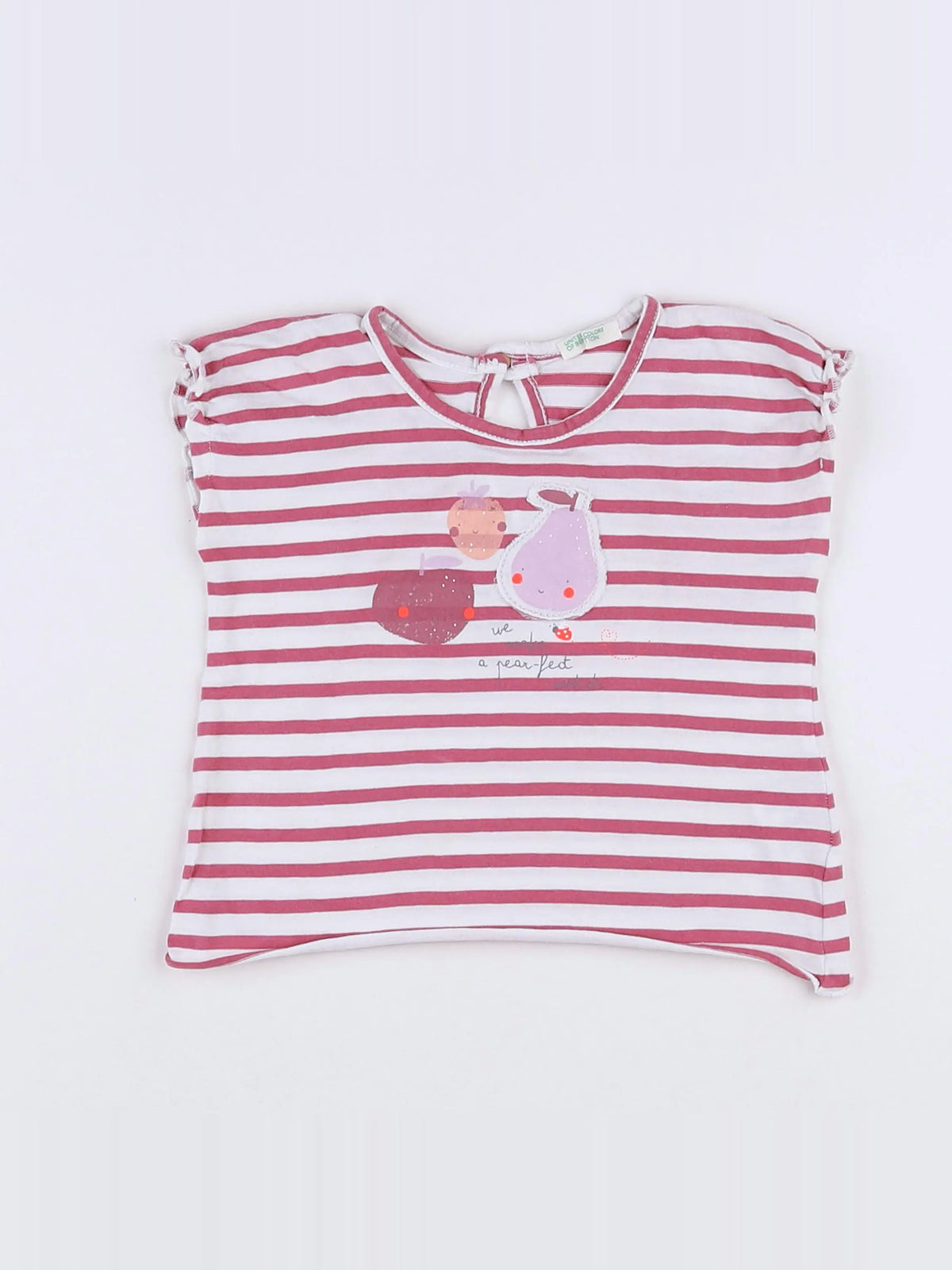 Benetton - tee-shirt blanc, rose - 6 mois