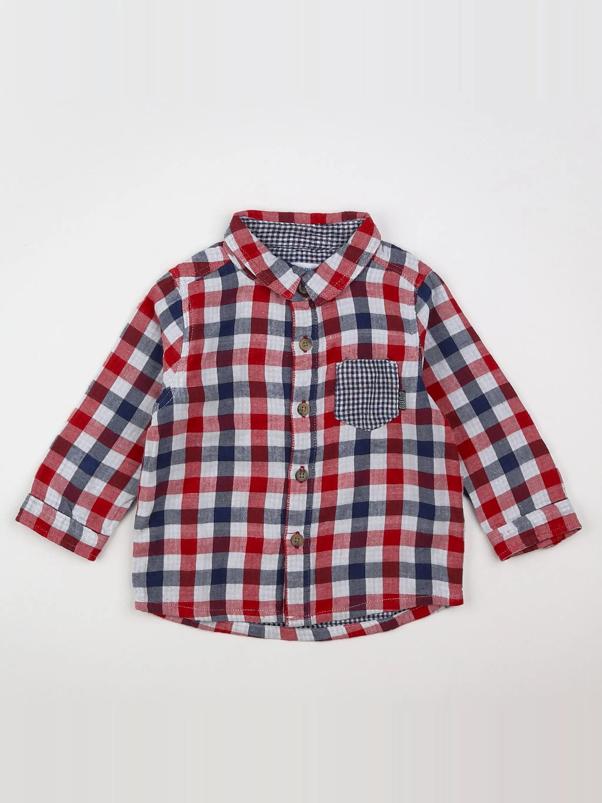 Vertbaudet - chemise bleu, blanc, rouge - 12 mois