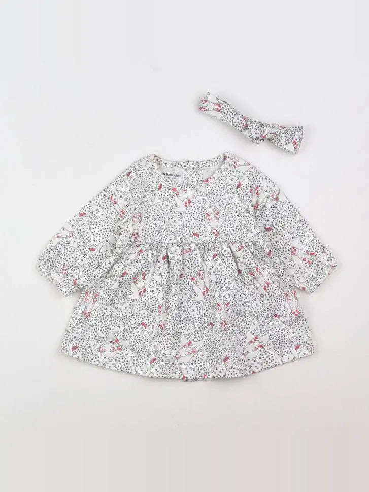 Vertbaudet - robe blanc, gris, rose - 3 mois
