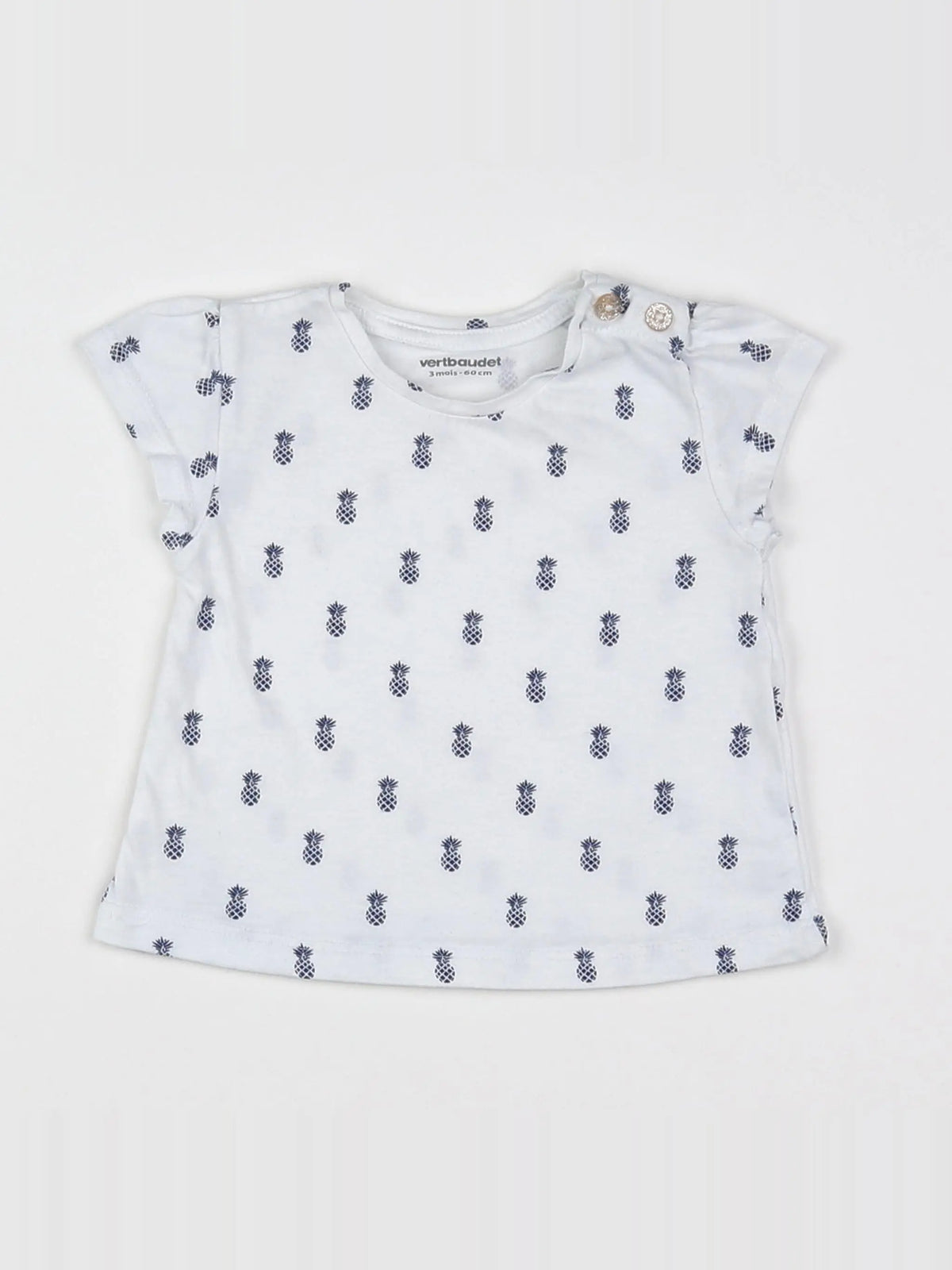 Vertbaudet - tee-shirt blanc, bleu - 3 mois