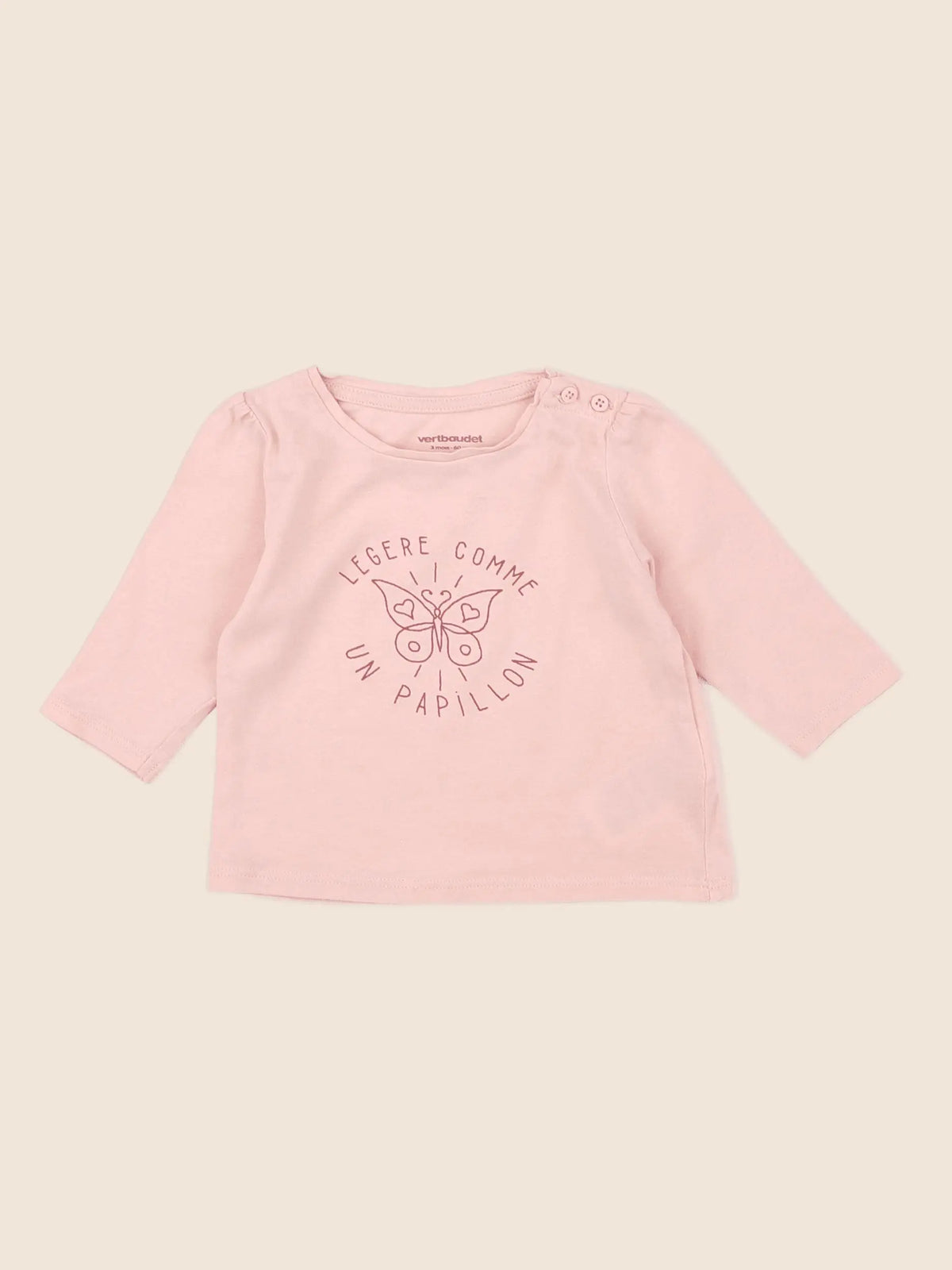 Vertbaudet - tee-shirt rose - 3 mois