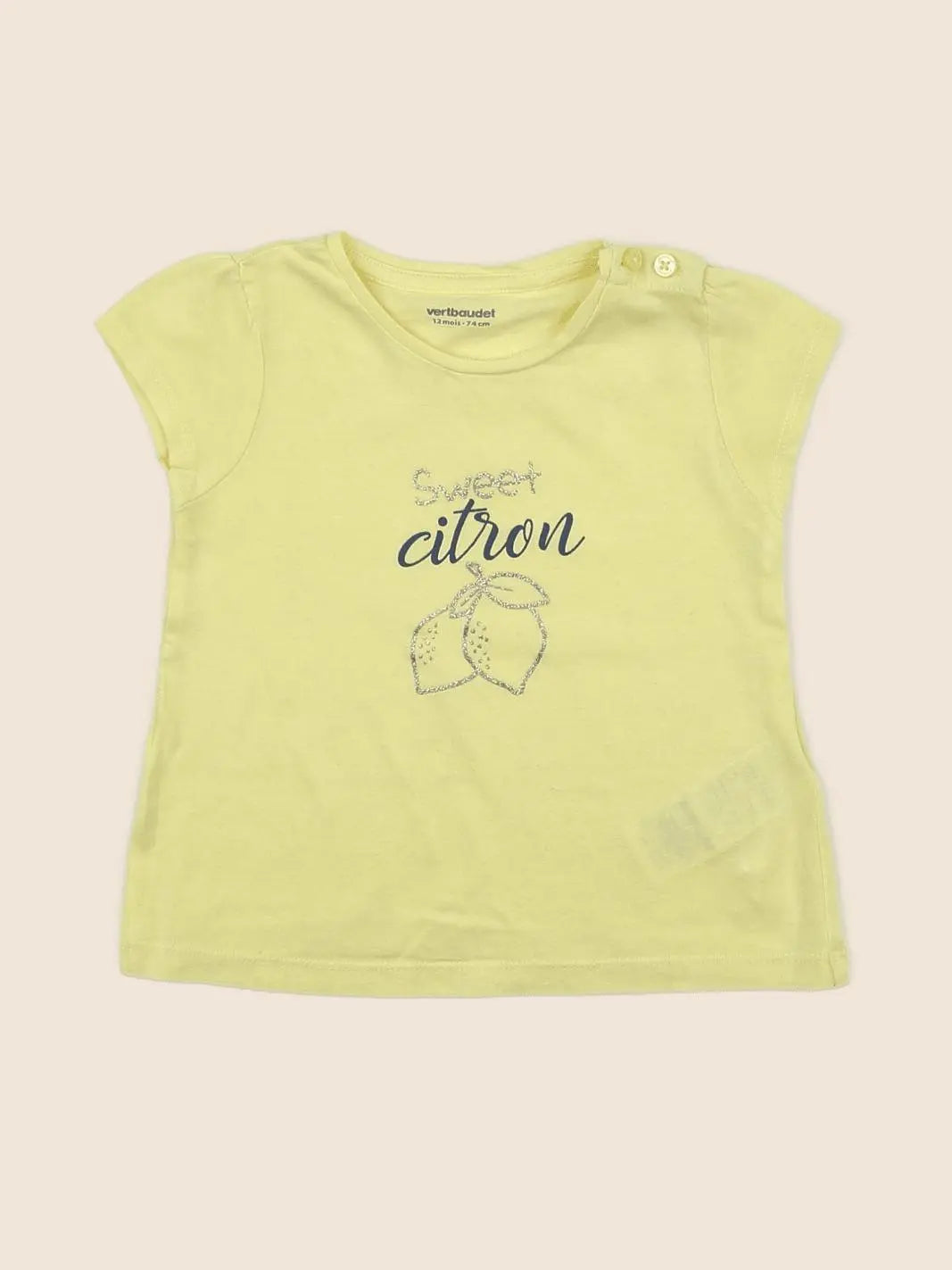 Vertbaudet - tee-shirt jaune, or fluo - 12 mois