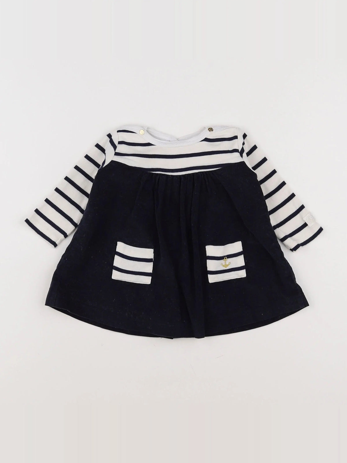 Petit Bateau - robe bleu, blanc - 6 mois