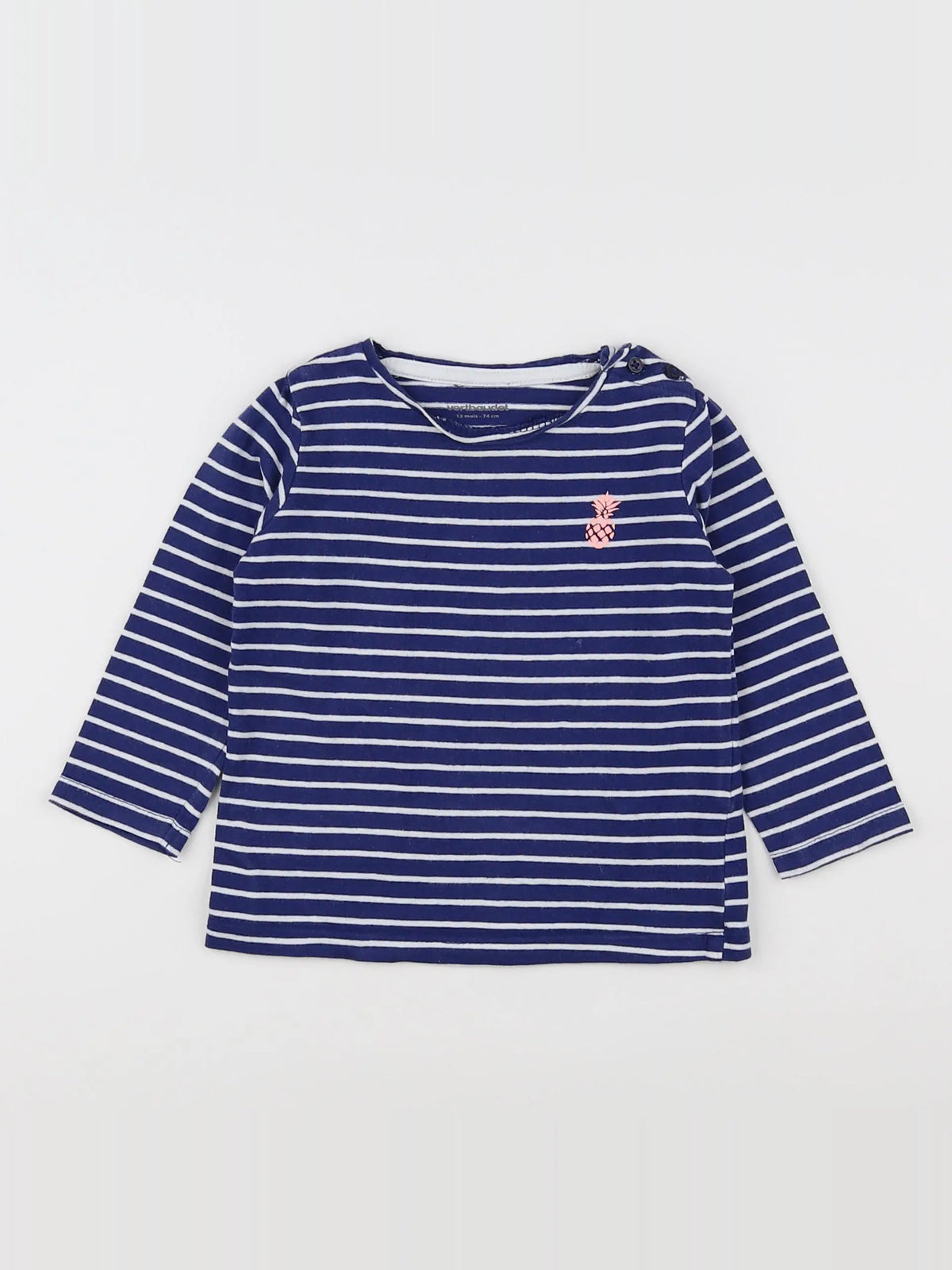 Vertbaudet - tee-shirt blanc, bleu - 12 mois