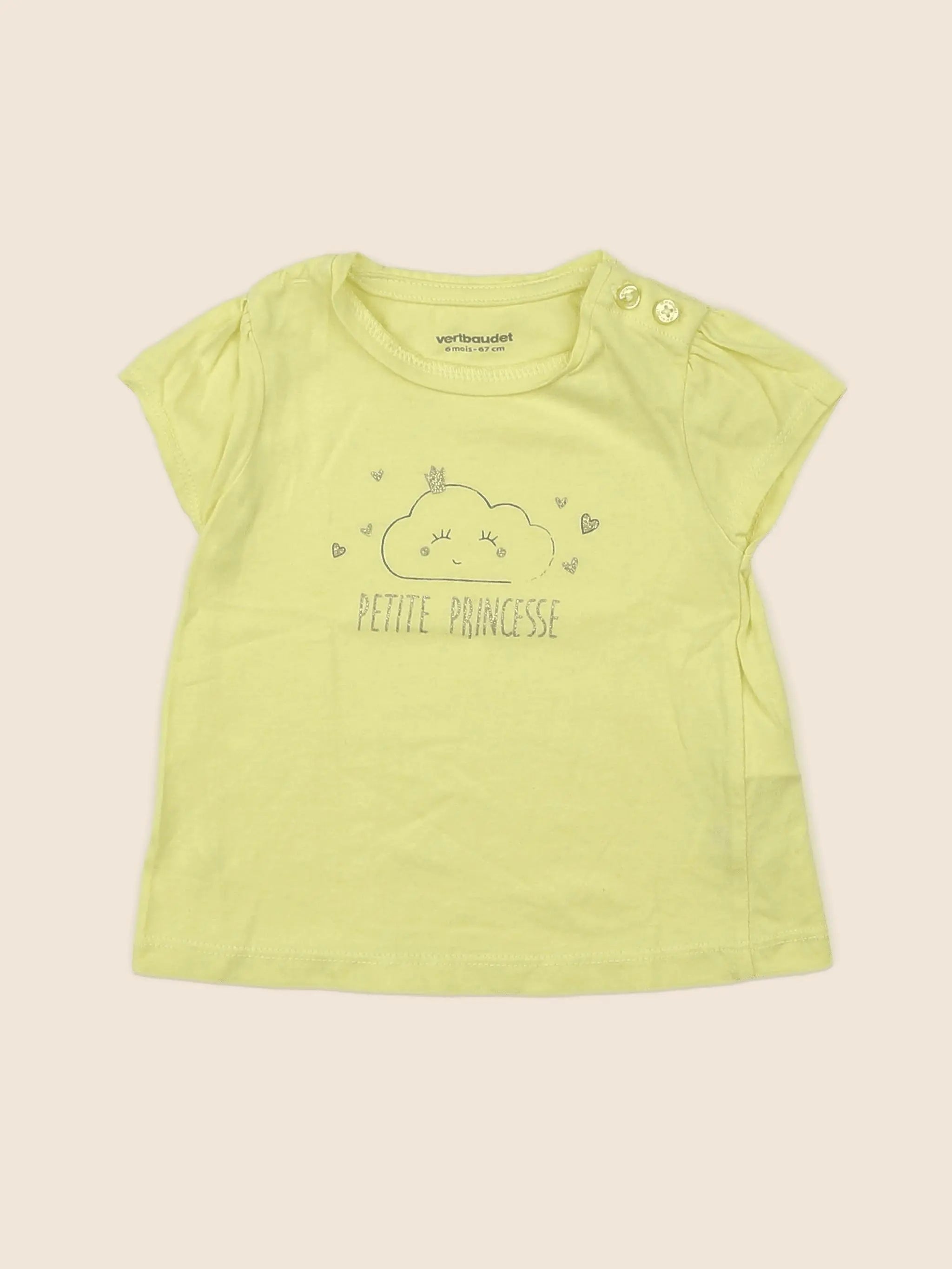 Vertbaudet - tee-shirt jaune, or - 6 mois