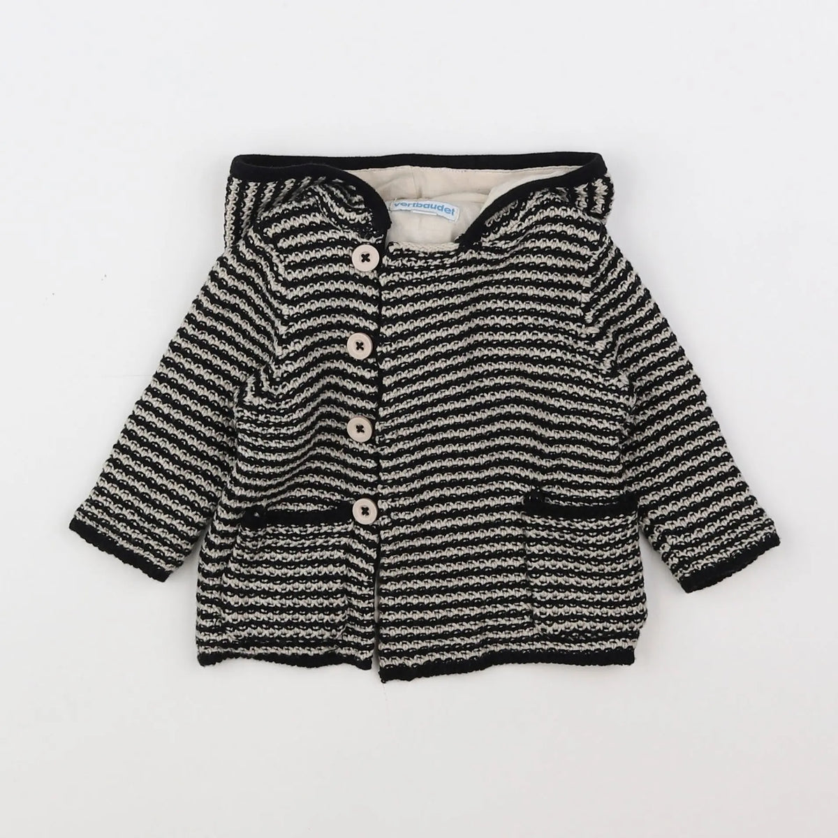 Vertbaudet - gilet beige, noir - 3 mois