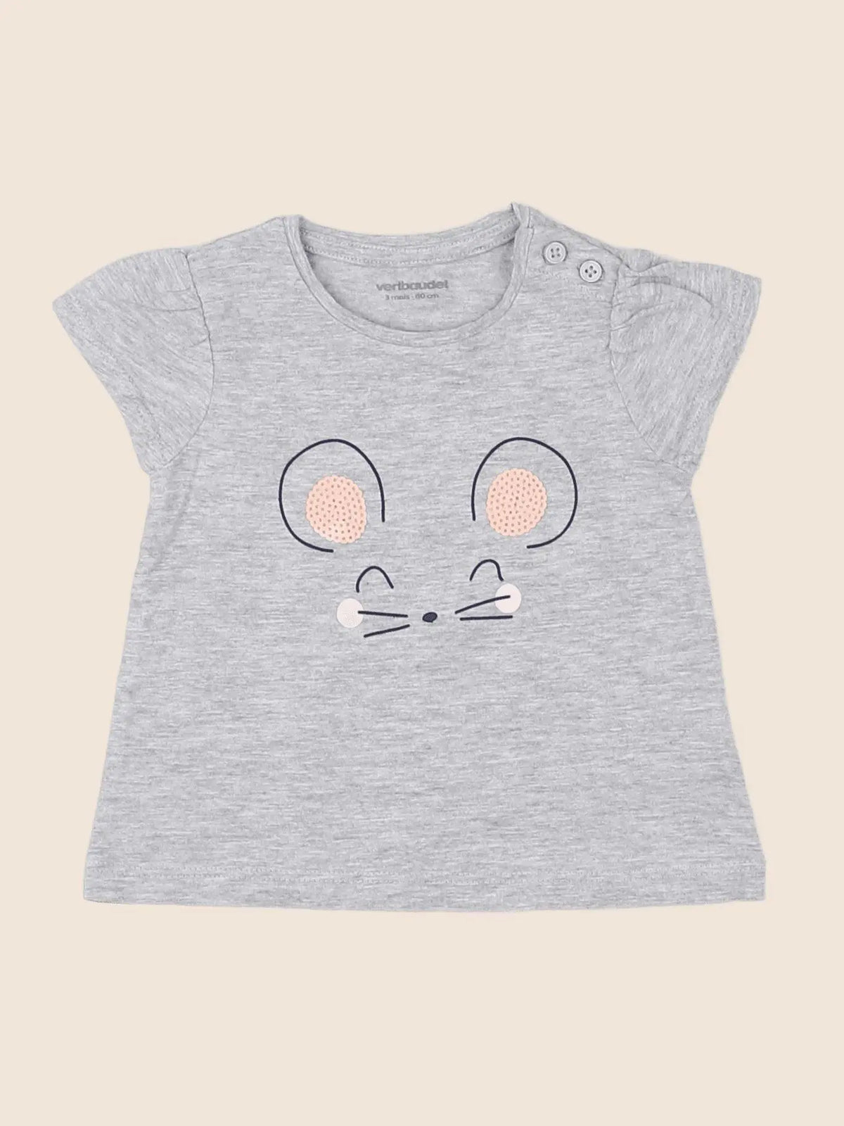 Vertbaudet - tee-shirt gris, rose - 3 mois