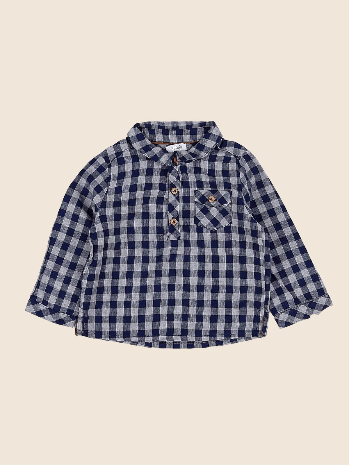 Natalys - chemise bleu, gris - 12 mois