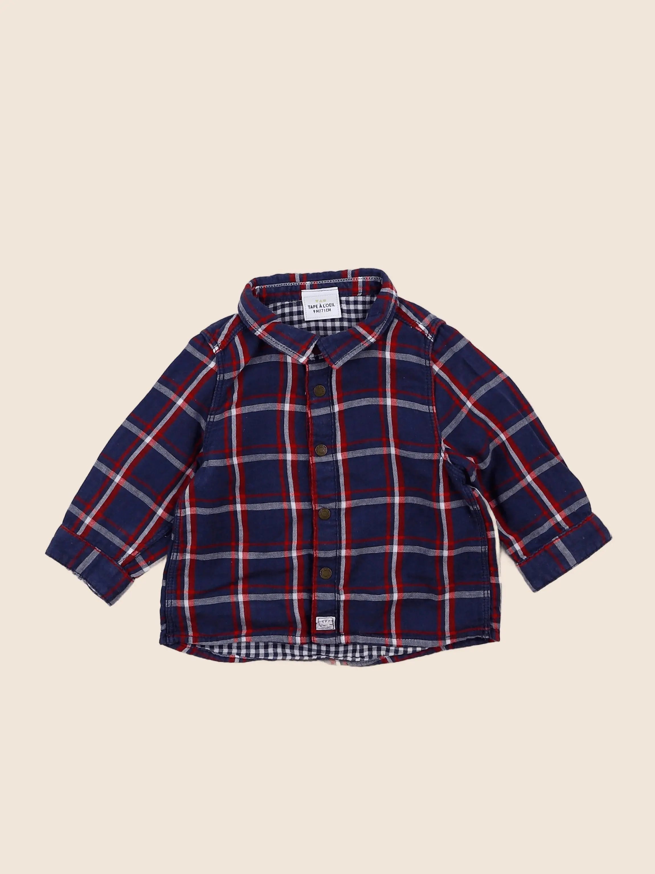 Tape à l'oeil - chemise bleu, rouge - 9 mois