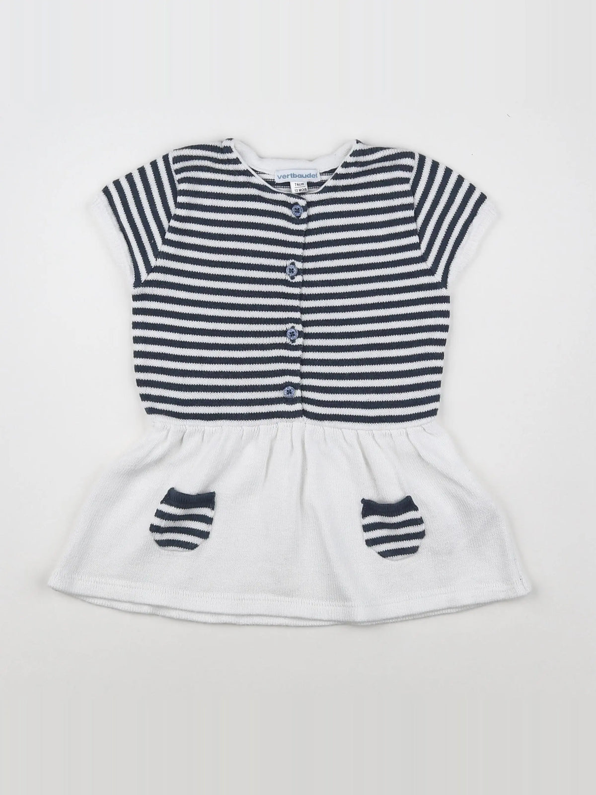 Vertbaudet - robe bleu, blanc - 12 mois