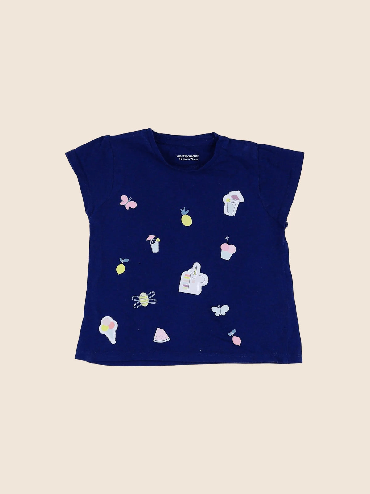 Vertbaudet - tee-shirt bleu - 12 mois
