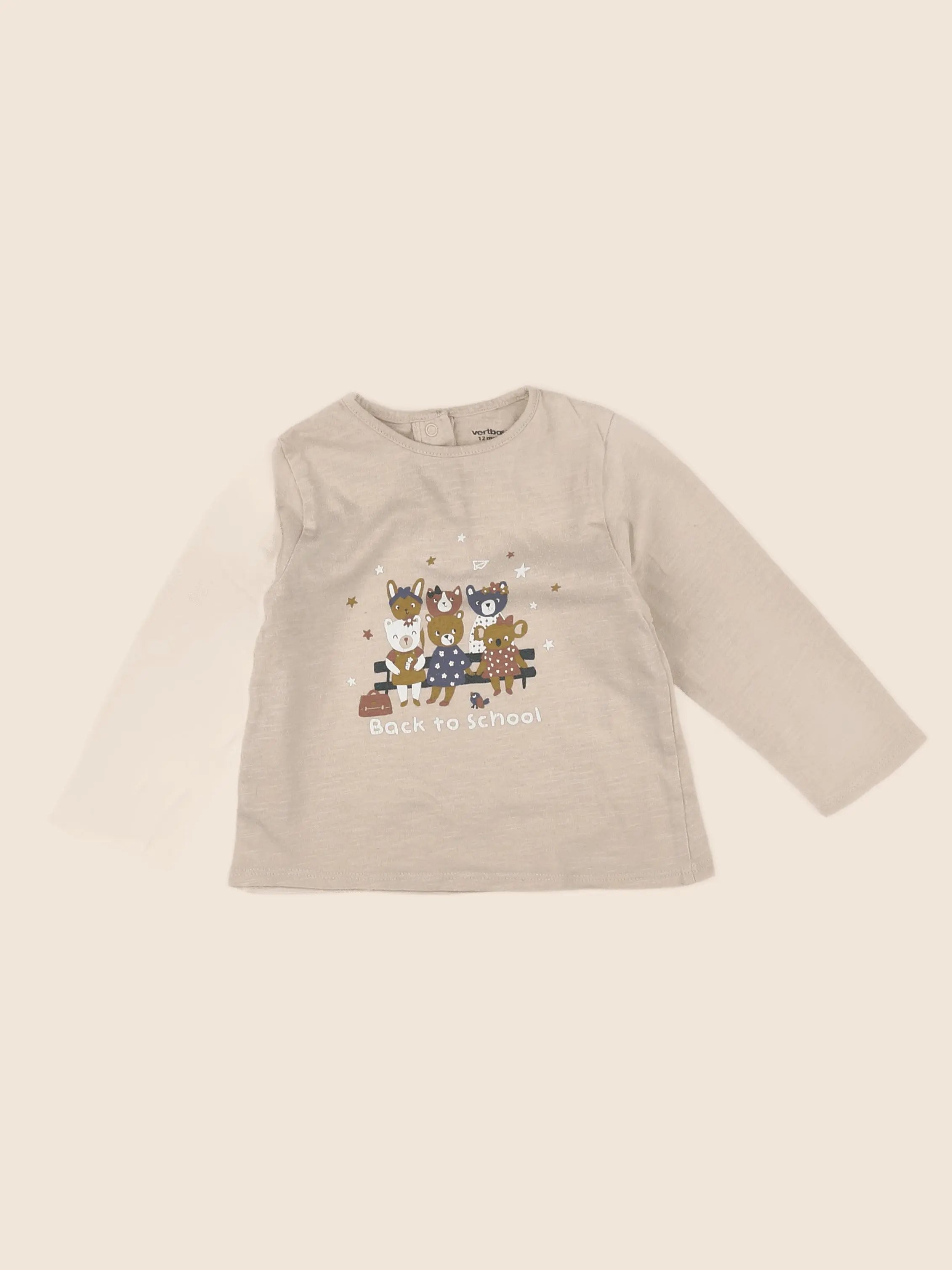 Vertbaudet - tee-shirt beige, marron - 12 mois