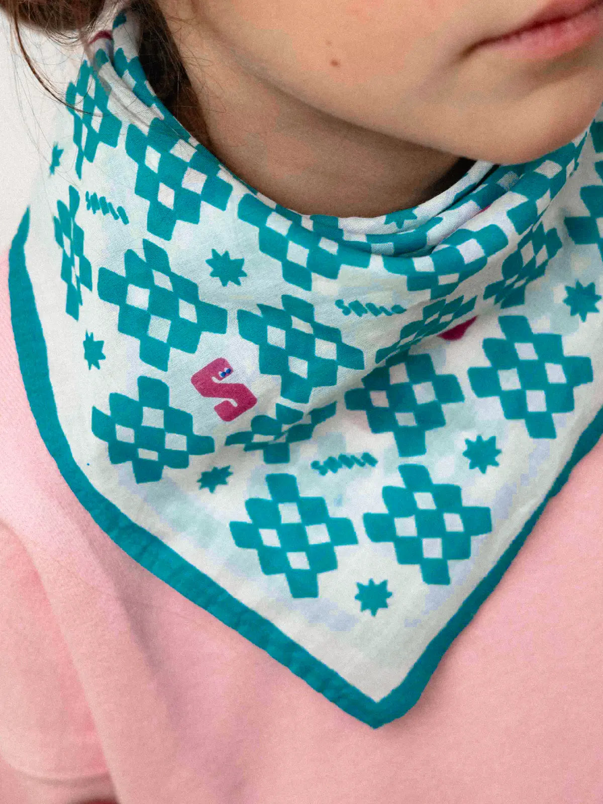 Le Foulard 100% coton bio Vert canard et fushia
