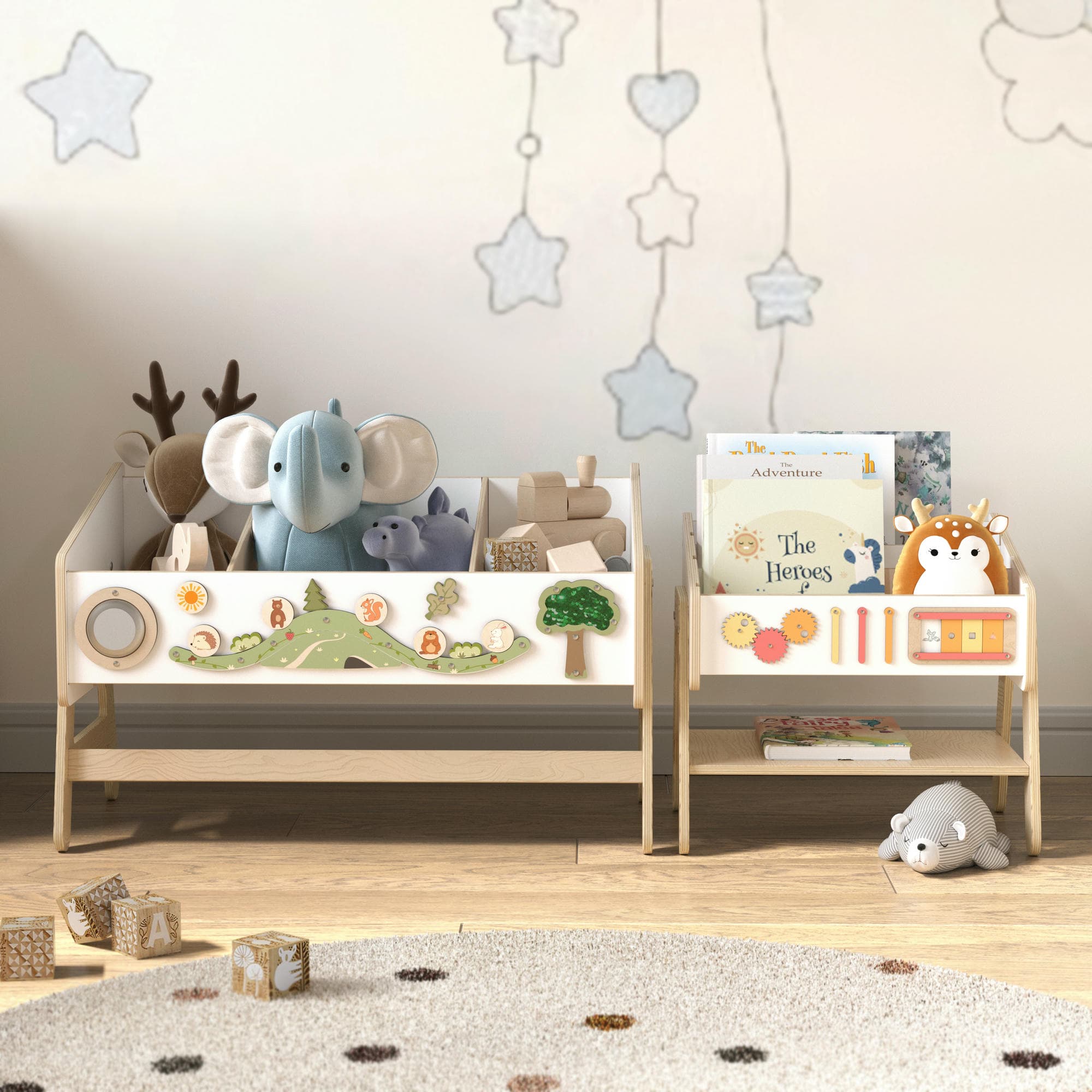 Étagère à jouets / Table + Bibliothèque enfant / Siège LILU