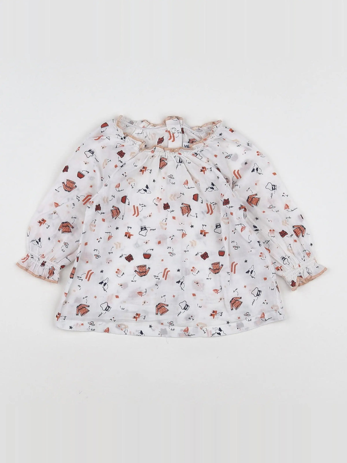 Vertbaudet - blouse blanc, rouge - 6 mois