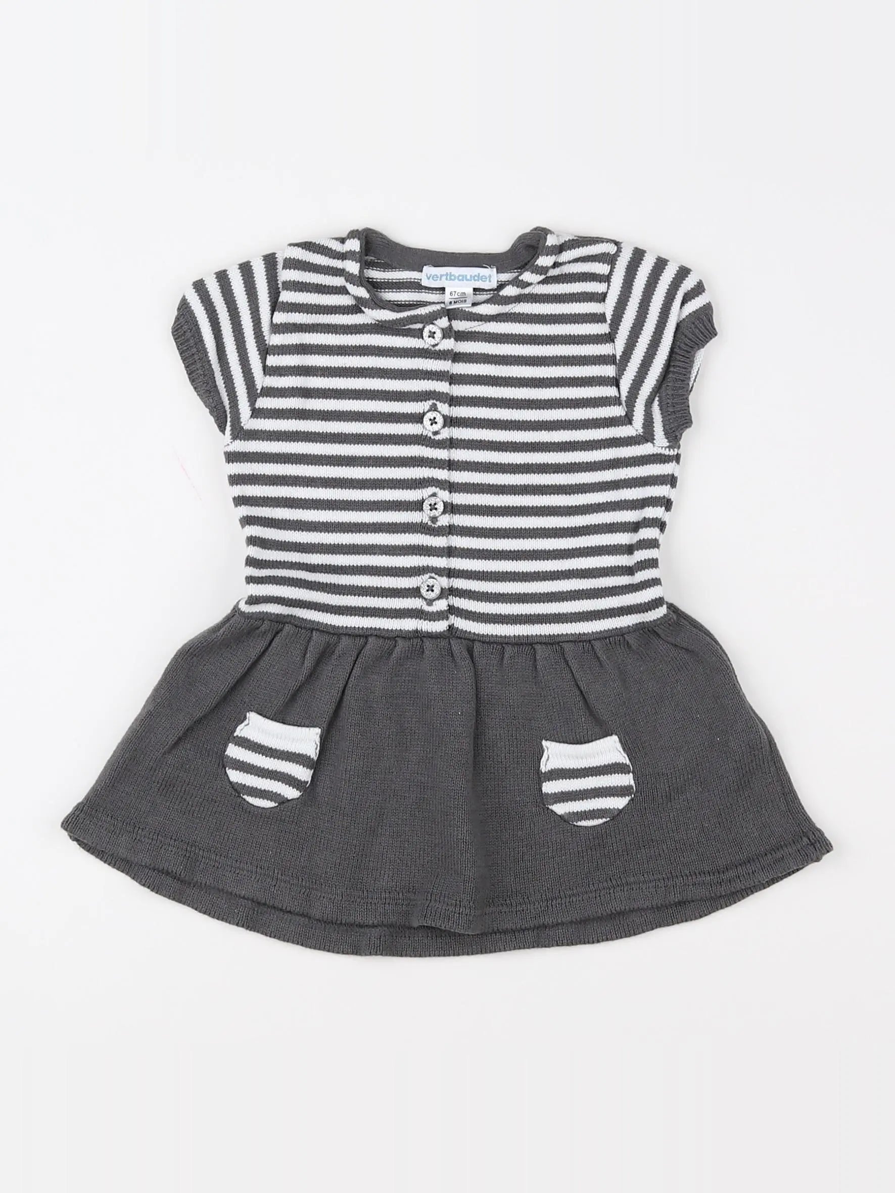 Vertbaudet - robe gris, blanc - 6 mois