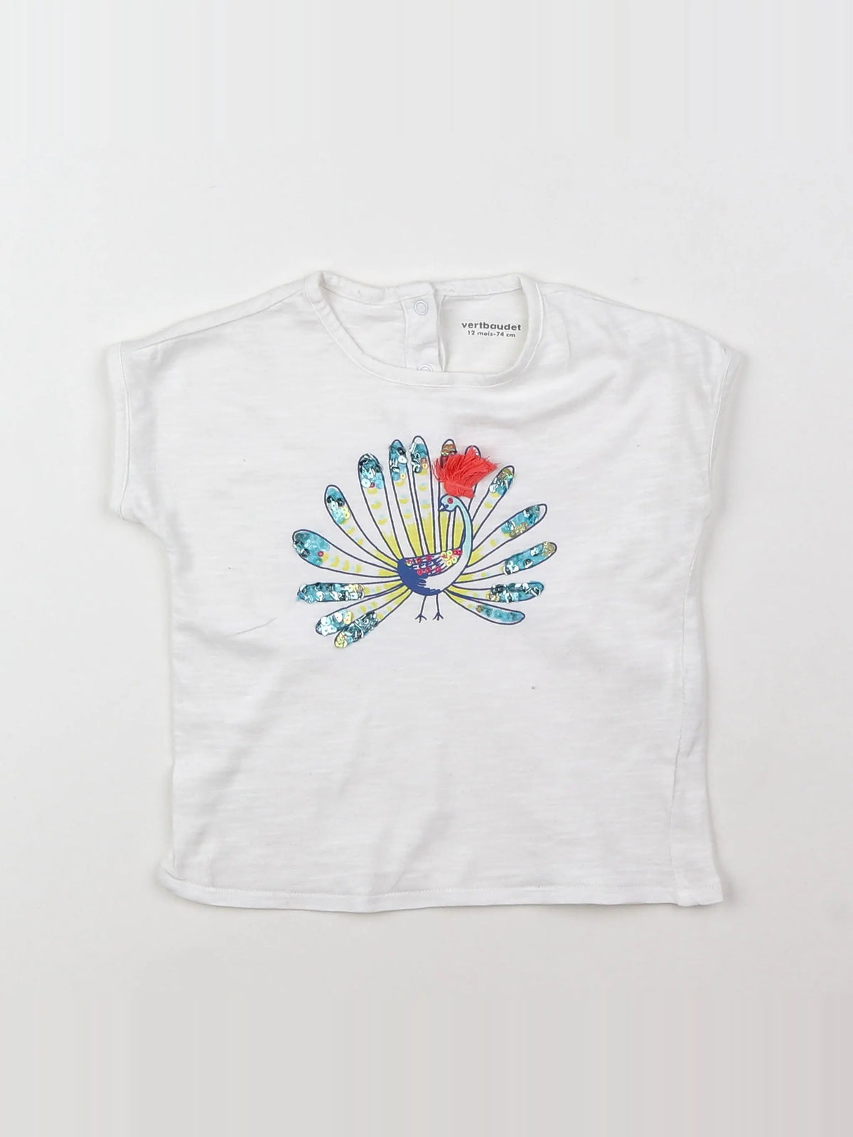 Vertbaudet - tee-shirt blanc, bleu - 9 mois