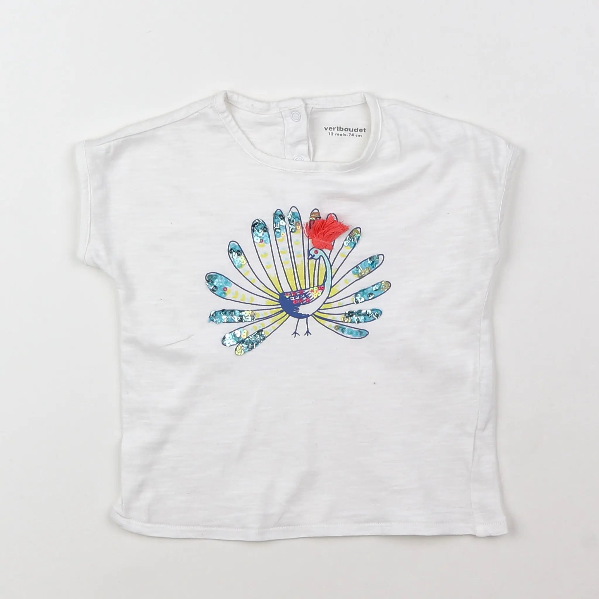 Vertbaudet - tee-shirt blanc, bleu - 9 mois