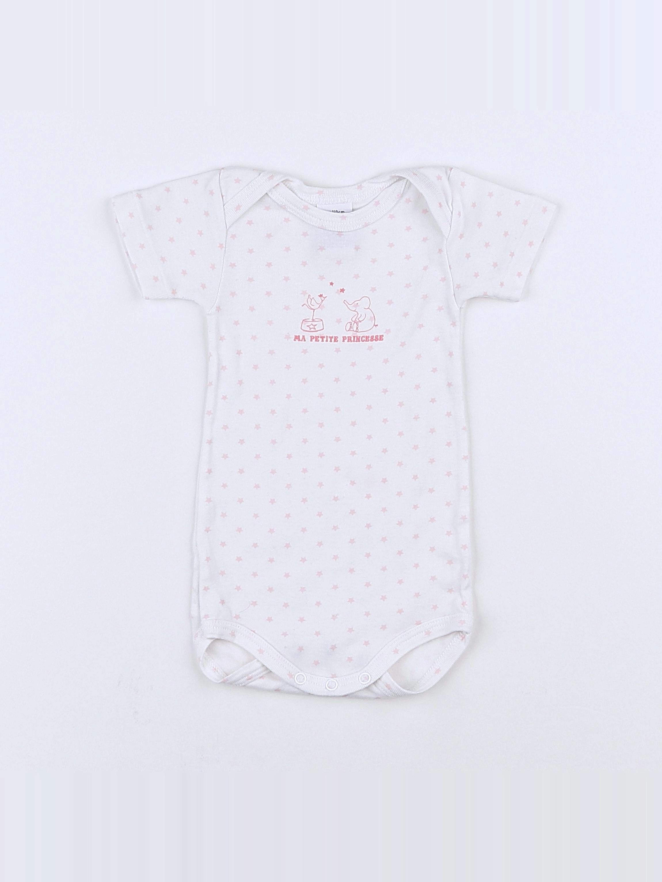 Petit Bateau - body blanc, rose - 3 mois