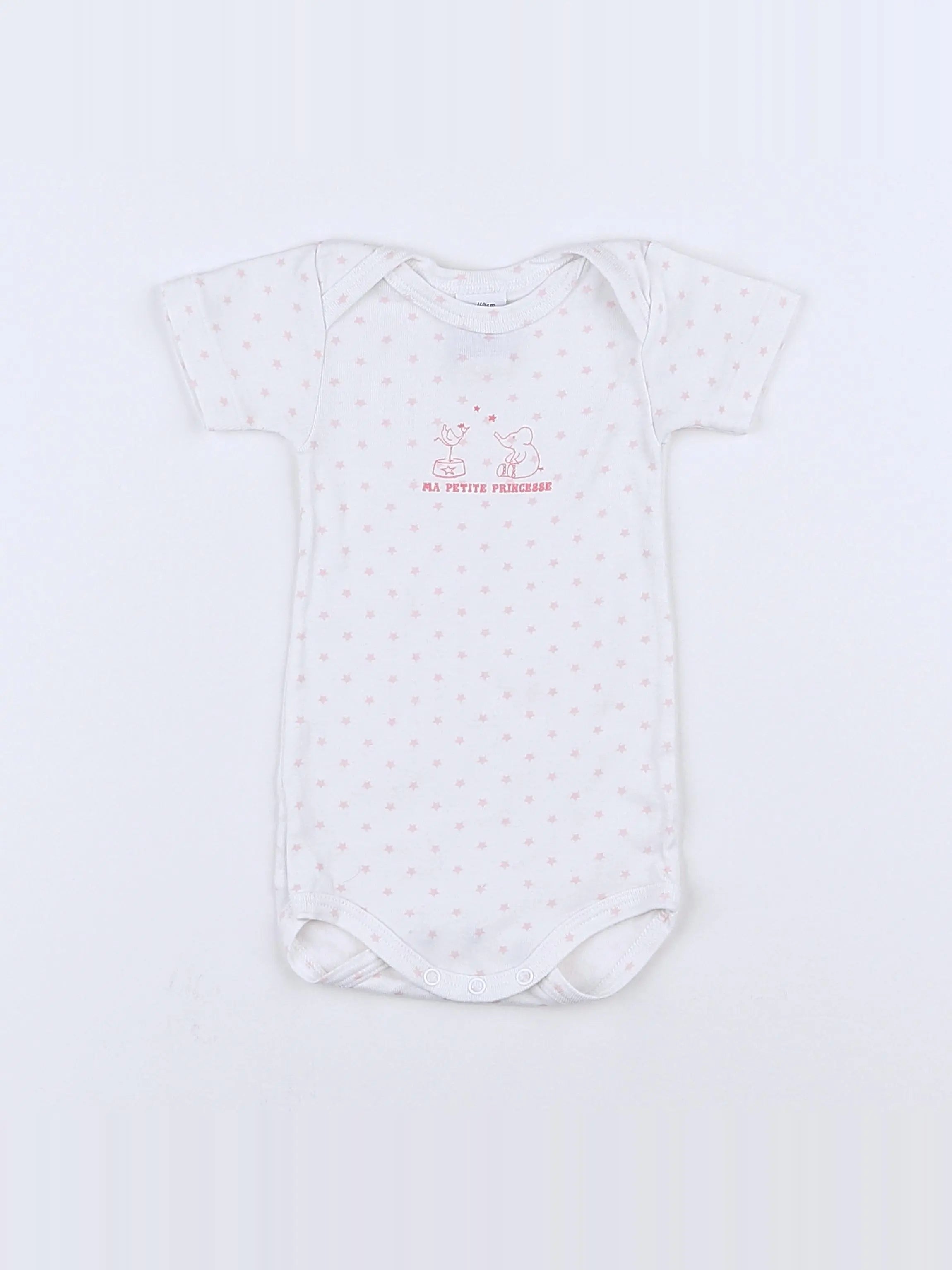Petit Bateau - body blanc, rose - 3 mois