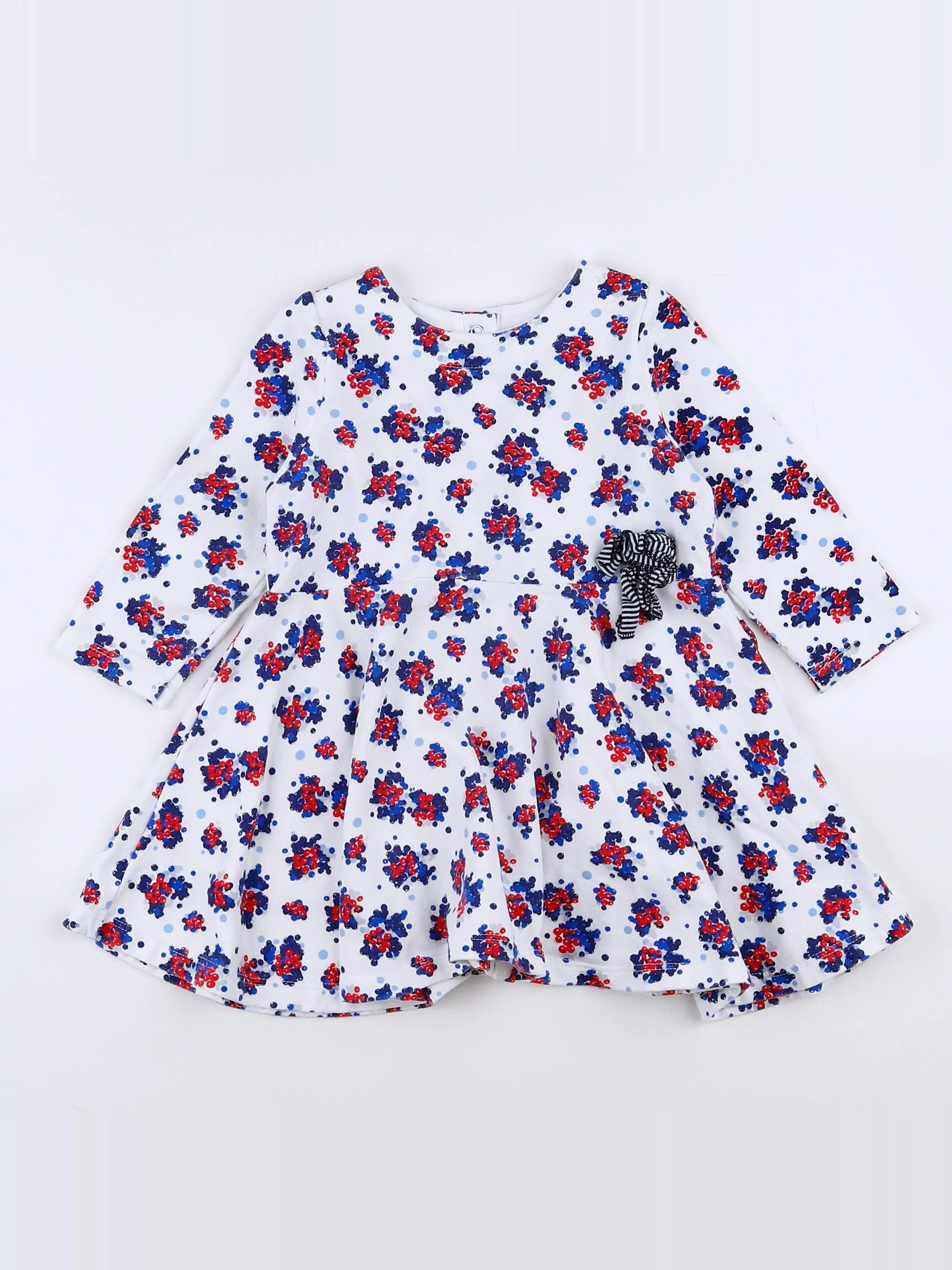 Petit Bateau - robe blanc, bleu, rouge - 12 mois