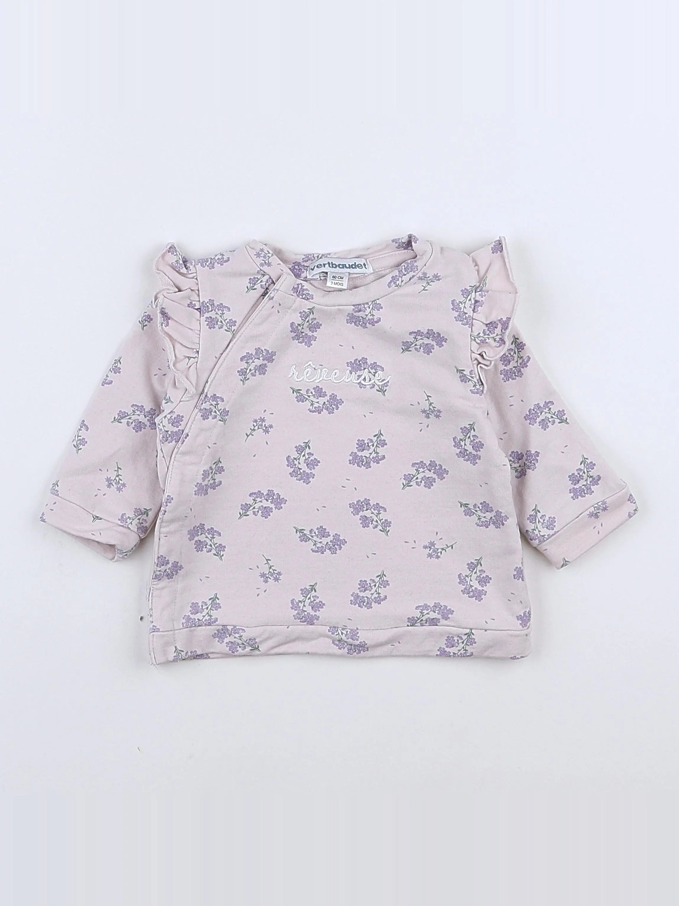 Vertbaudet - sweat violet - 3 mois