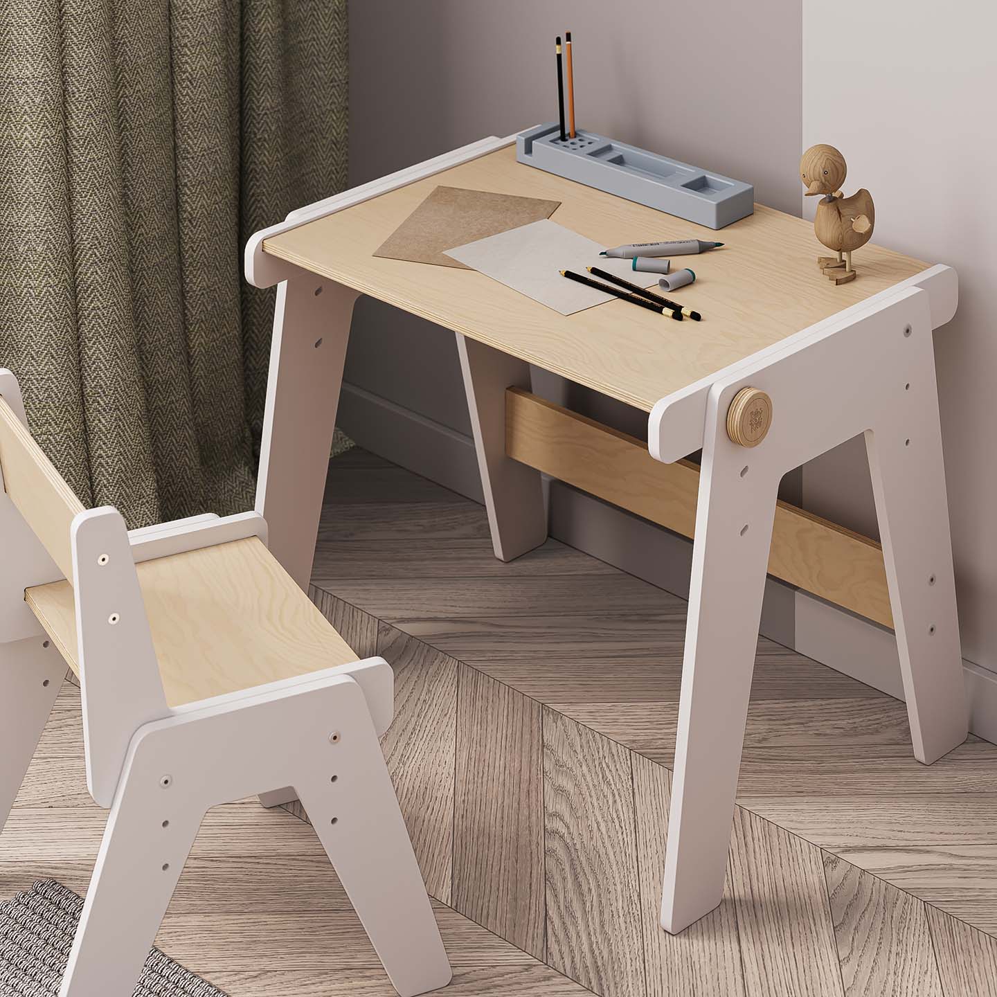 Ensemble - table et chaise évolutives pour jeunes enfants - blanche