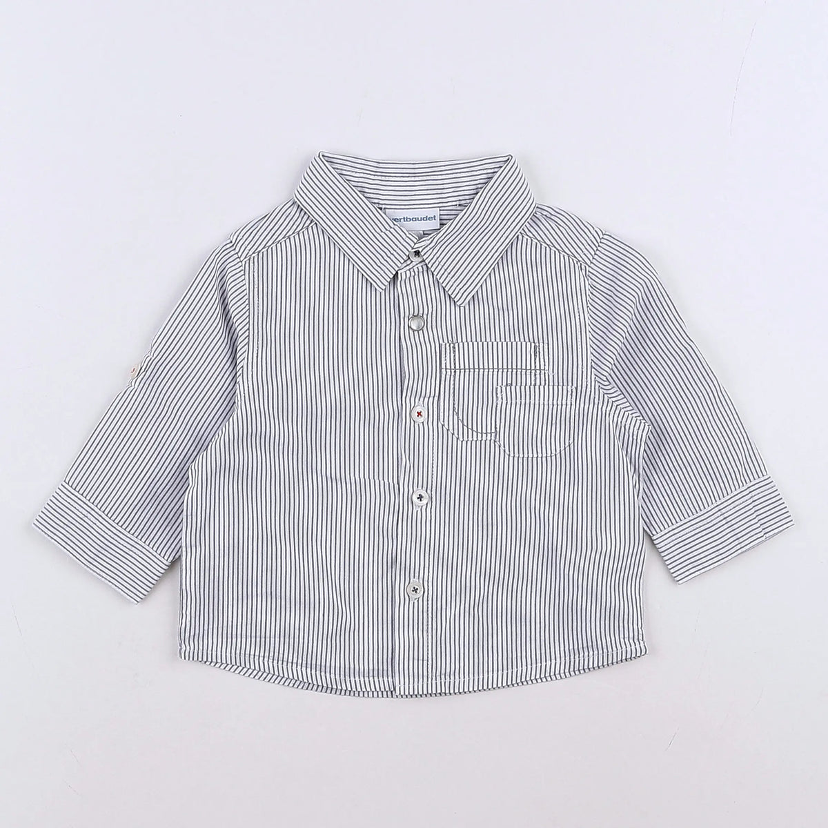Vertbaudet - chemise blanc, gris - 9 mois