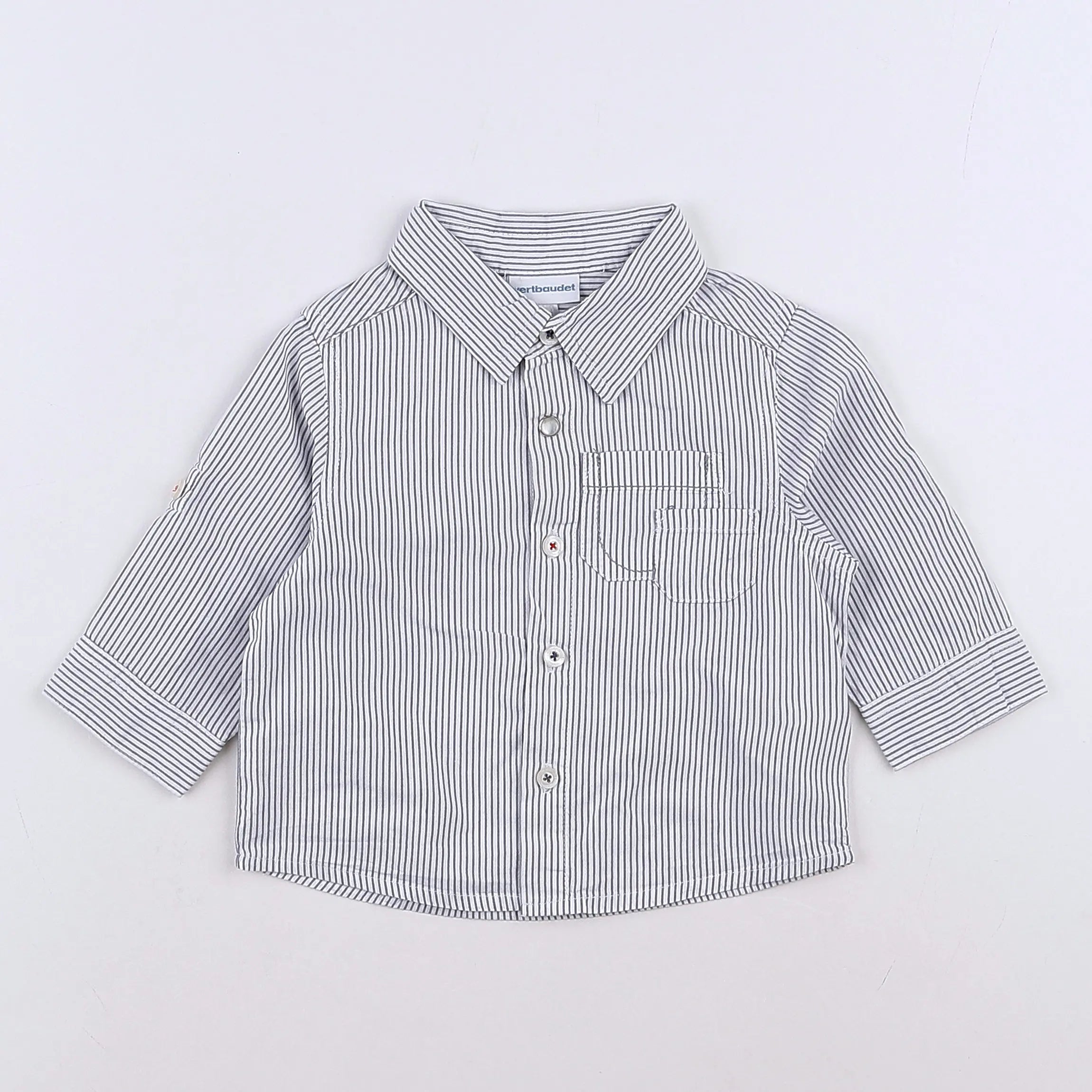 Vertbaudet - chemise blanc, gris - 9 mois
