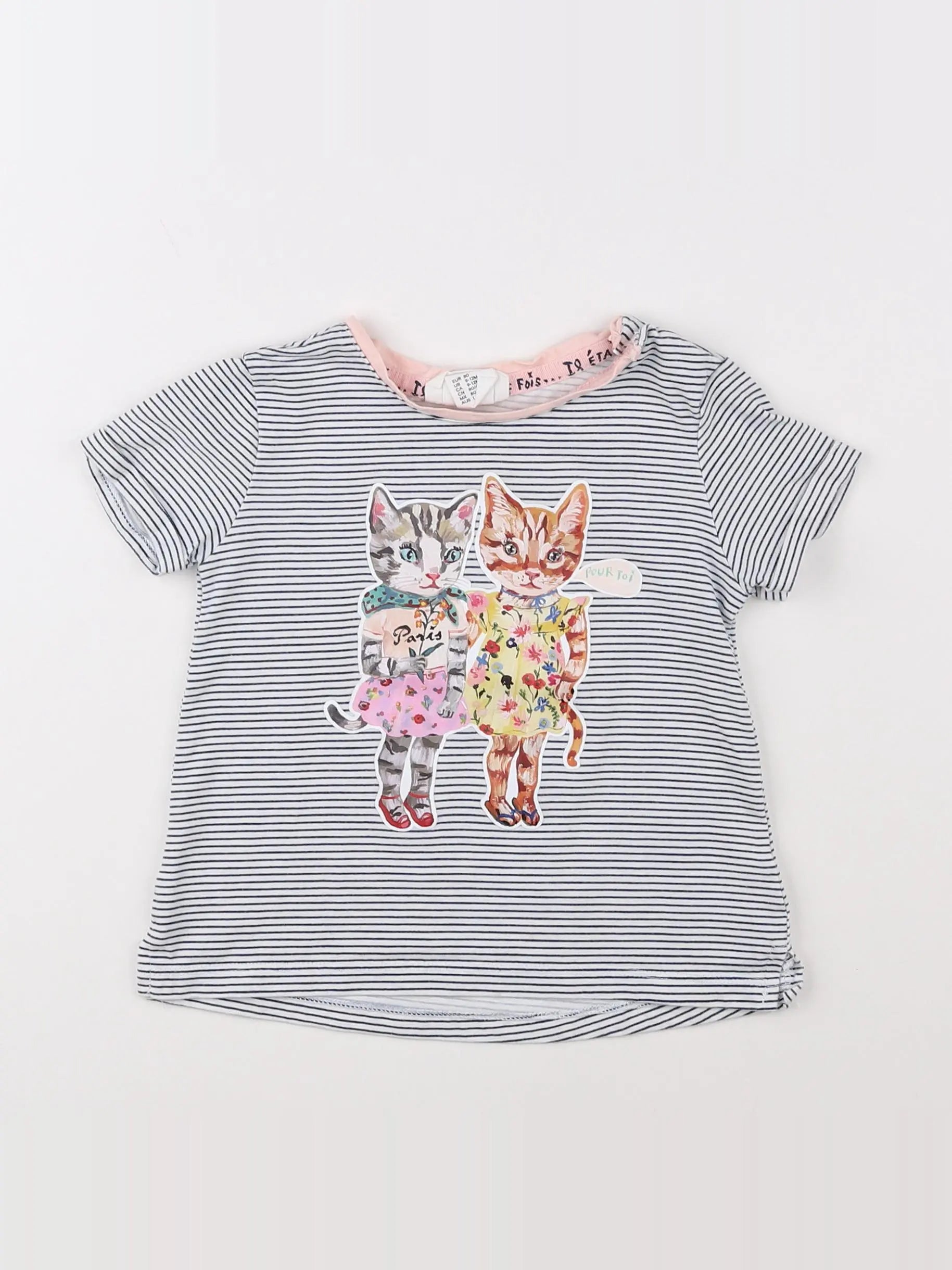 H&M - tee-shirt bleu, blanc - 9/12 mois