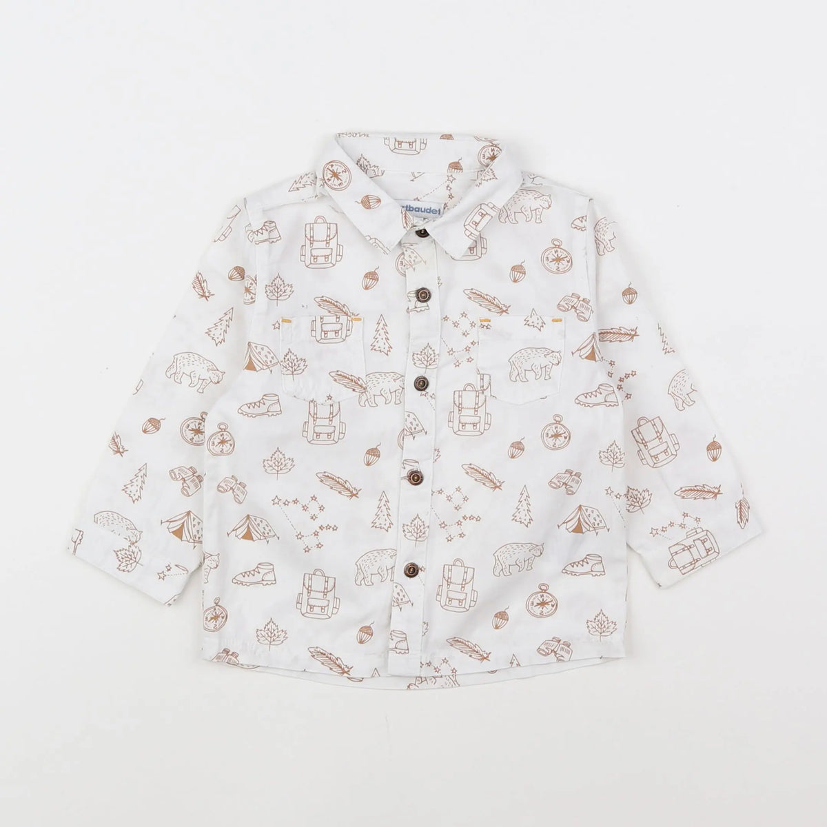 Vertbaudet - chemise marron, blanc - 12 mois
