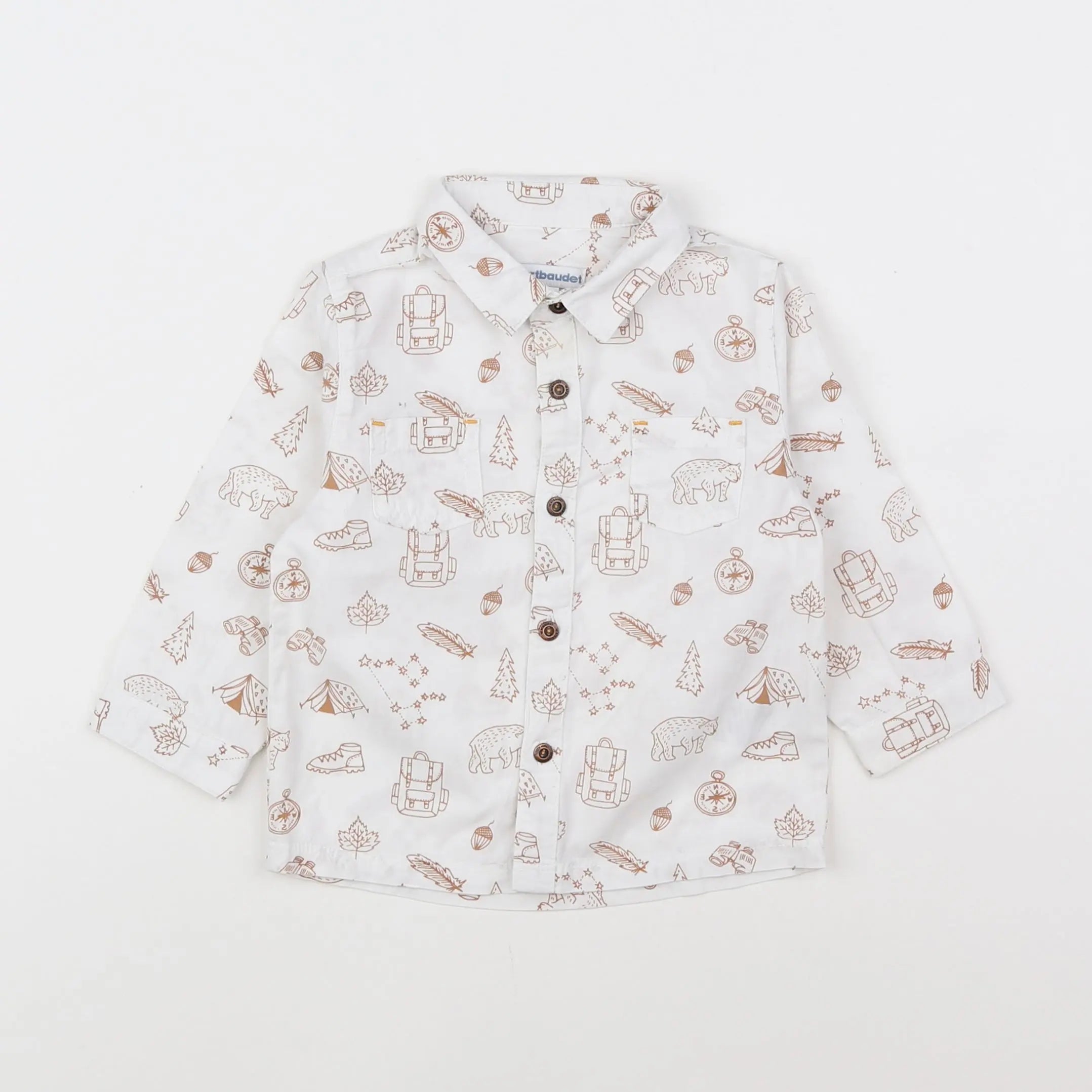 Vertbaudet - chemise marron, blanc - 12 mois