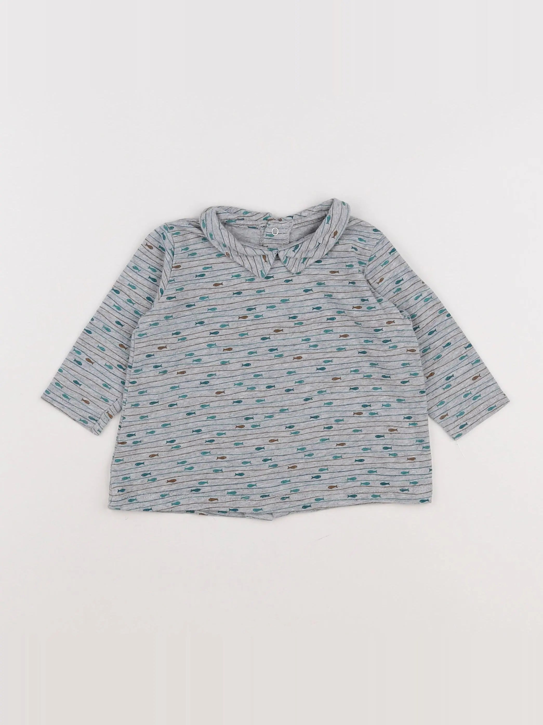 Boutchou - tee-shirt gris, bleu - 12 mois