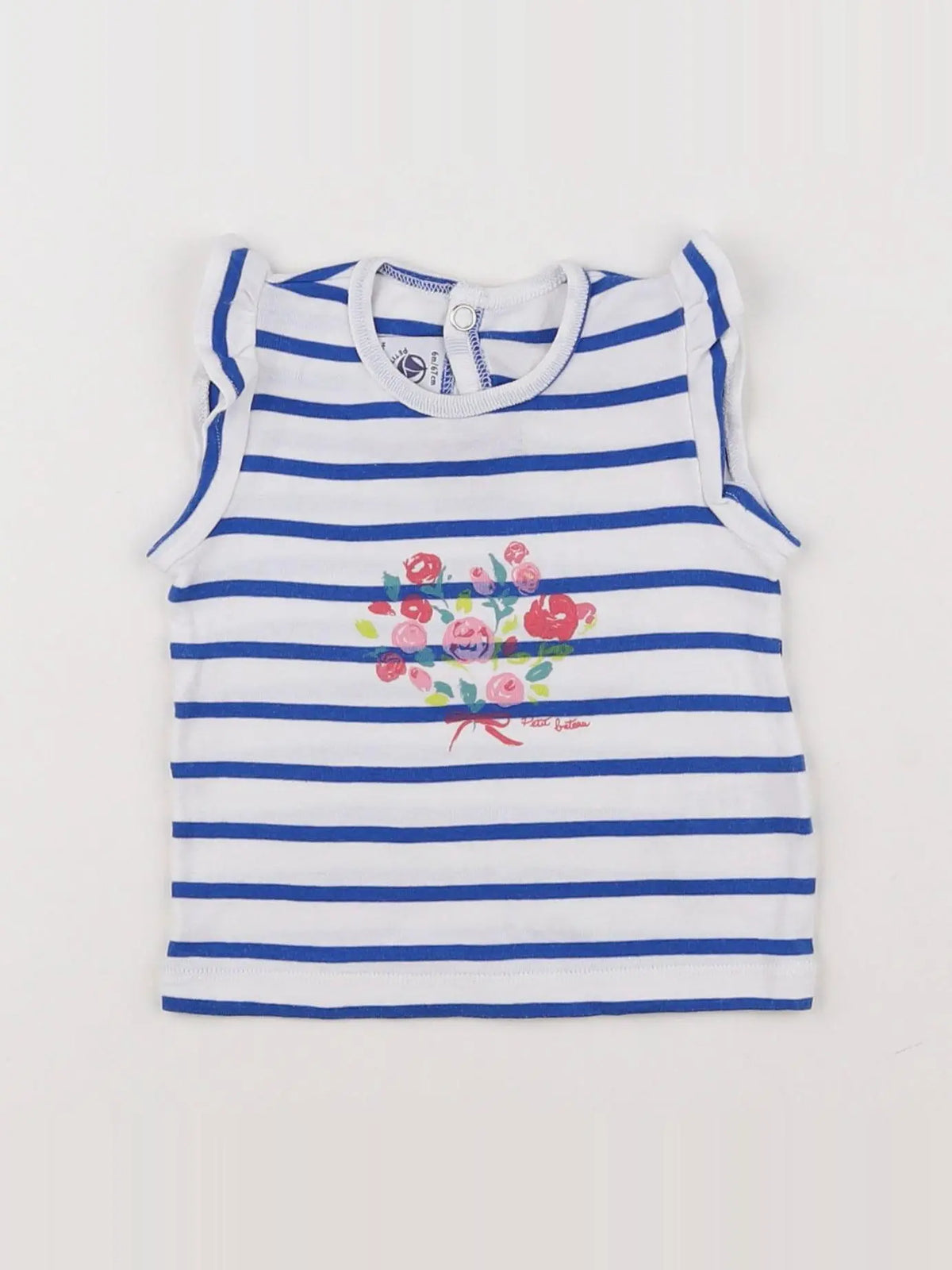 Petit Bateau - tee-shirt blanc, bleu - 6 mois