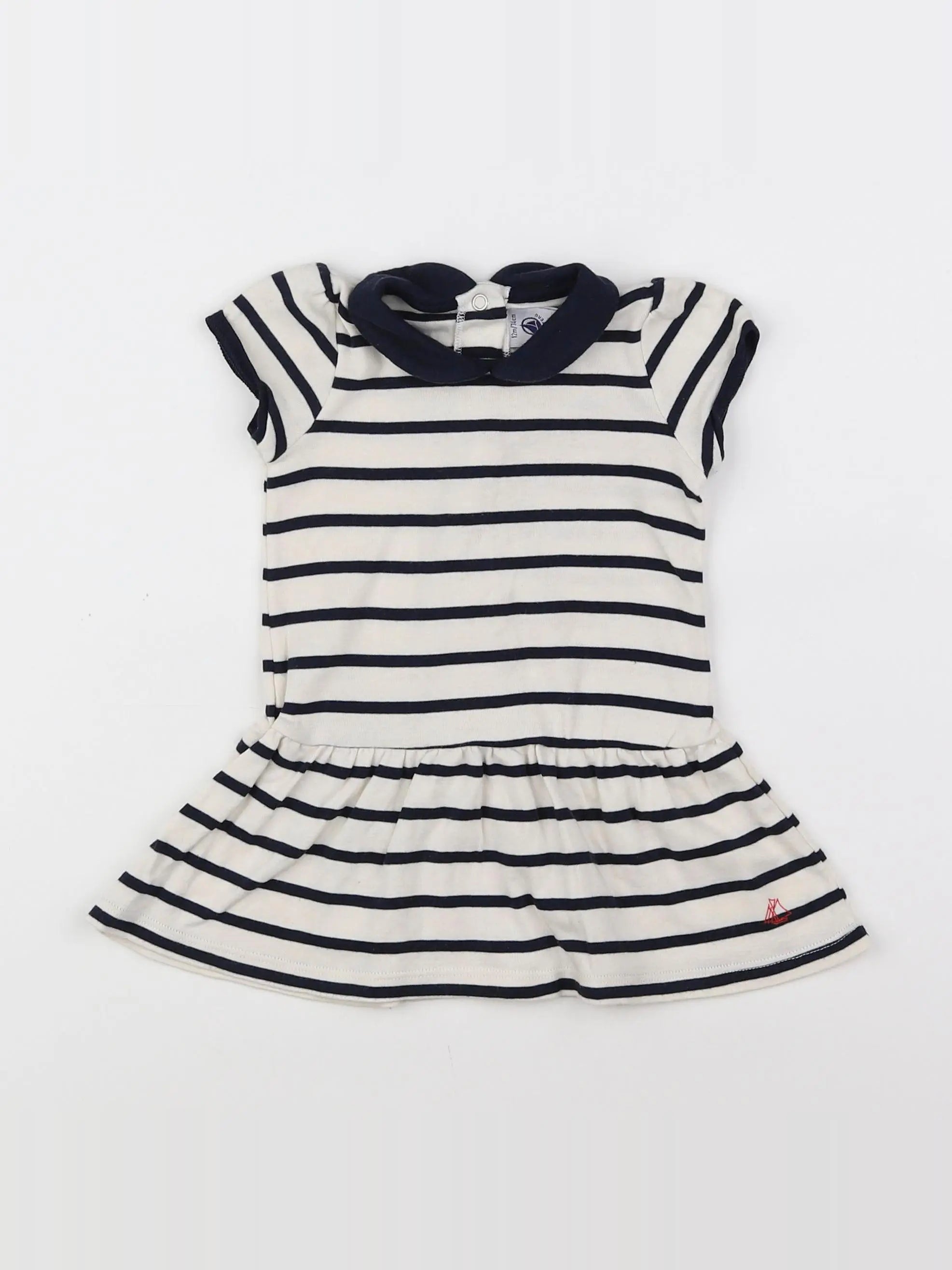 Petit Bateau - robe blanc, bleu - 12 mois
