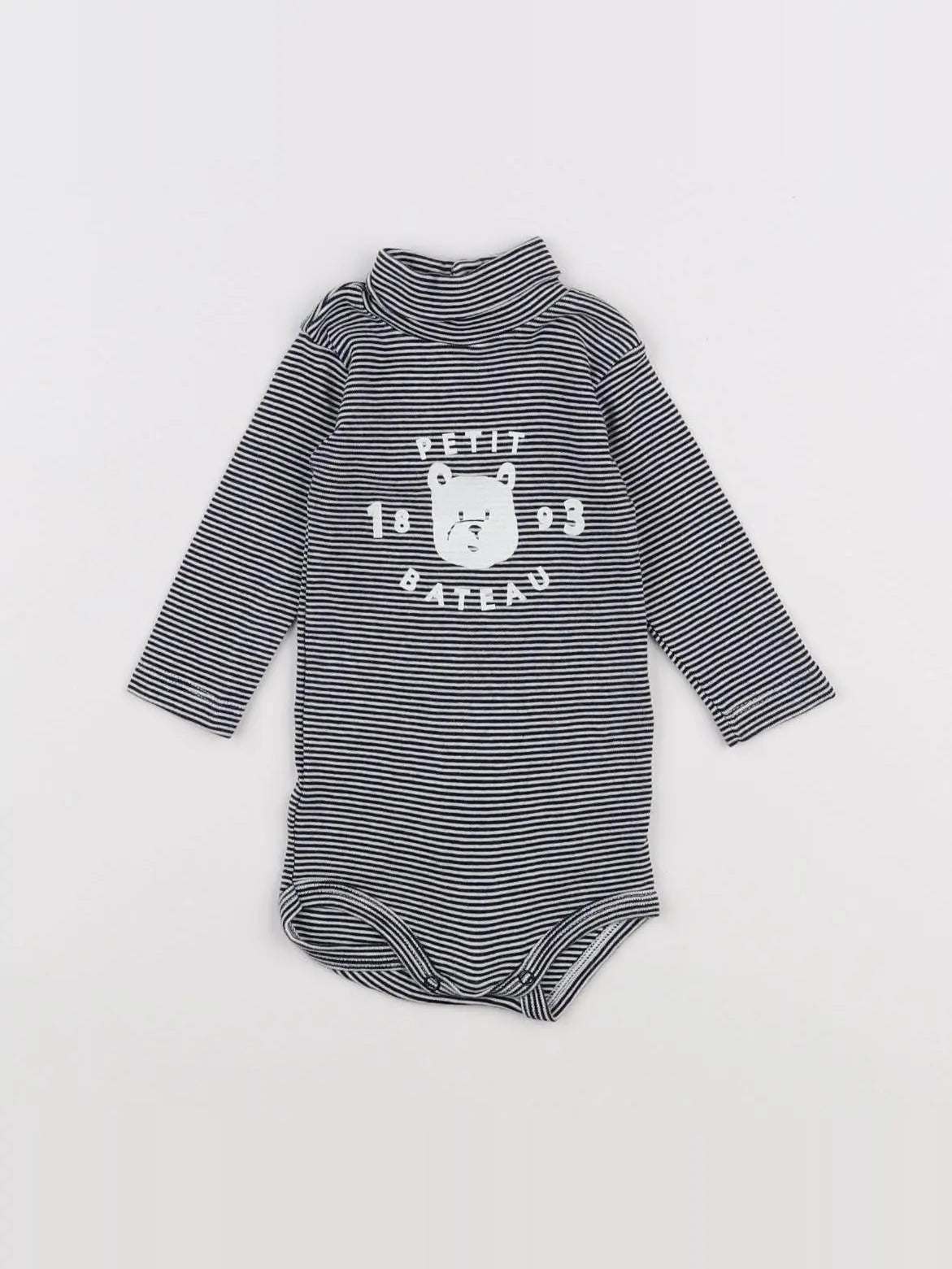 Petit Bateau - body à col bleu, blanc - 3 mois