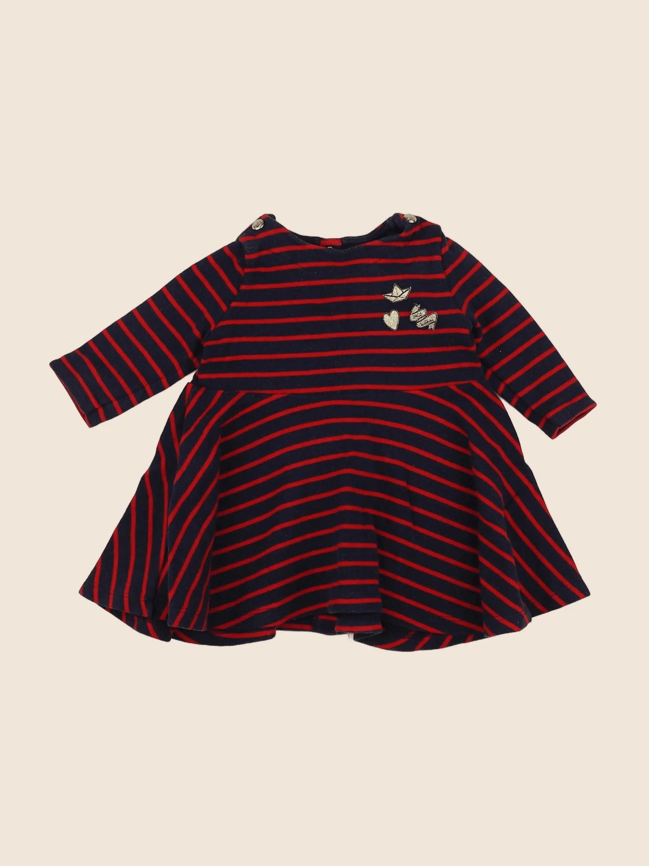 Petit Bateau - robe bleu, rouge, or - 6 mois