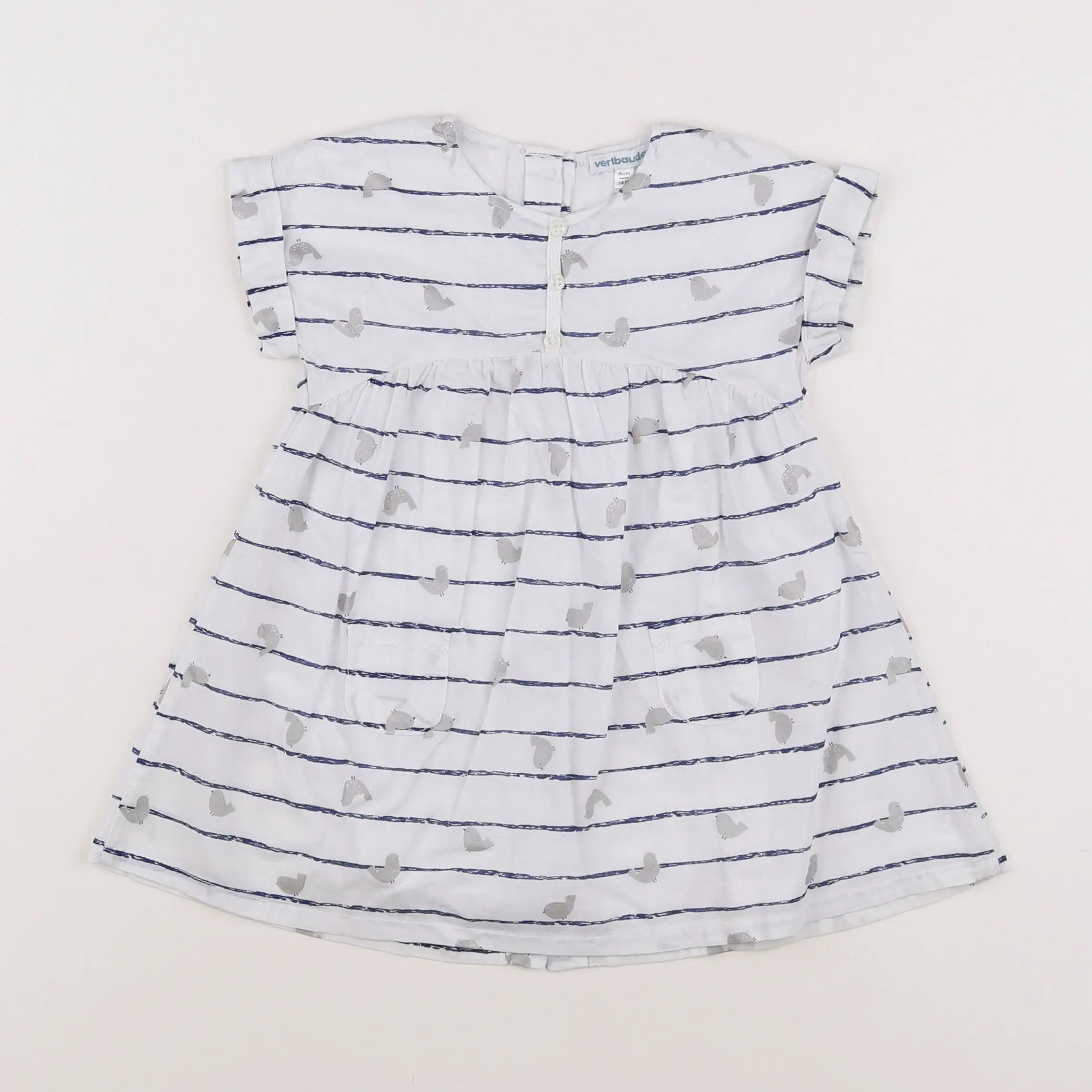 Vertbaudet - robe blanc, bleu - 18 mois