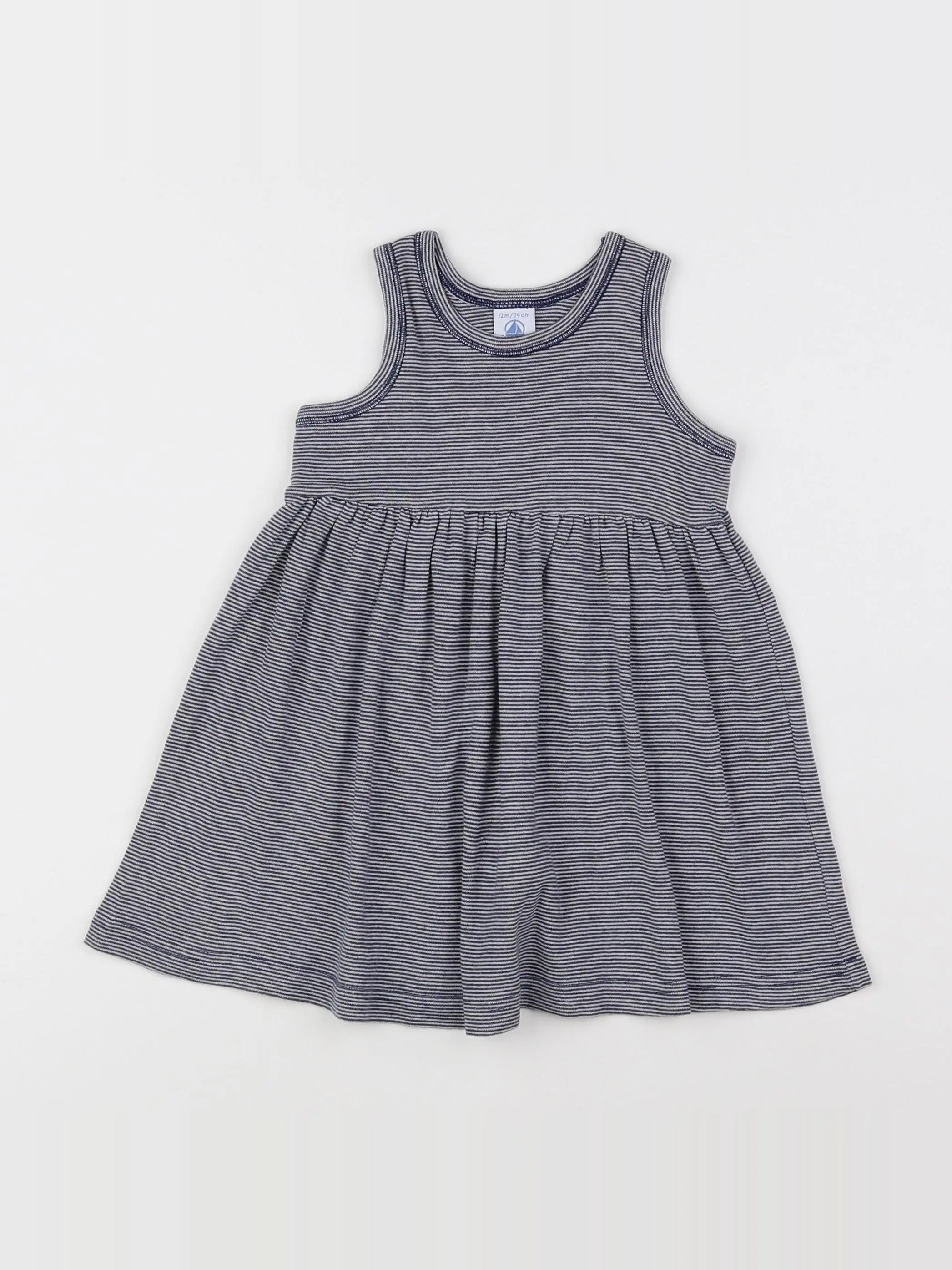 Petit Bateau - robe blanc, bleu - 12 mois