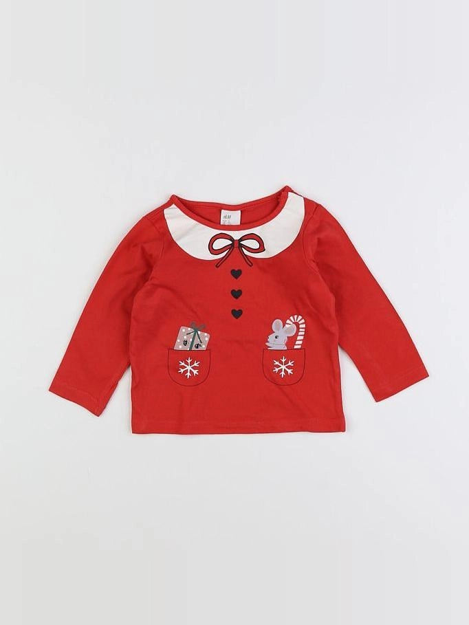 H&M - tee-shirt rouge, blanc - 6/9 mois