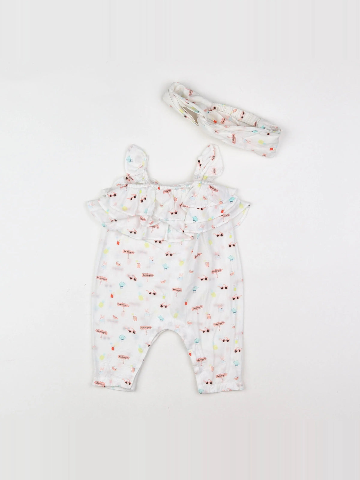 Vertbaudet - combinaison blanc, rose, orange - 3 mois