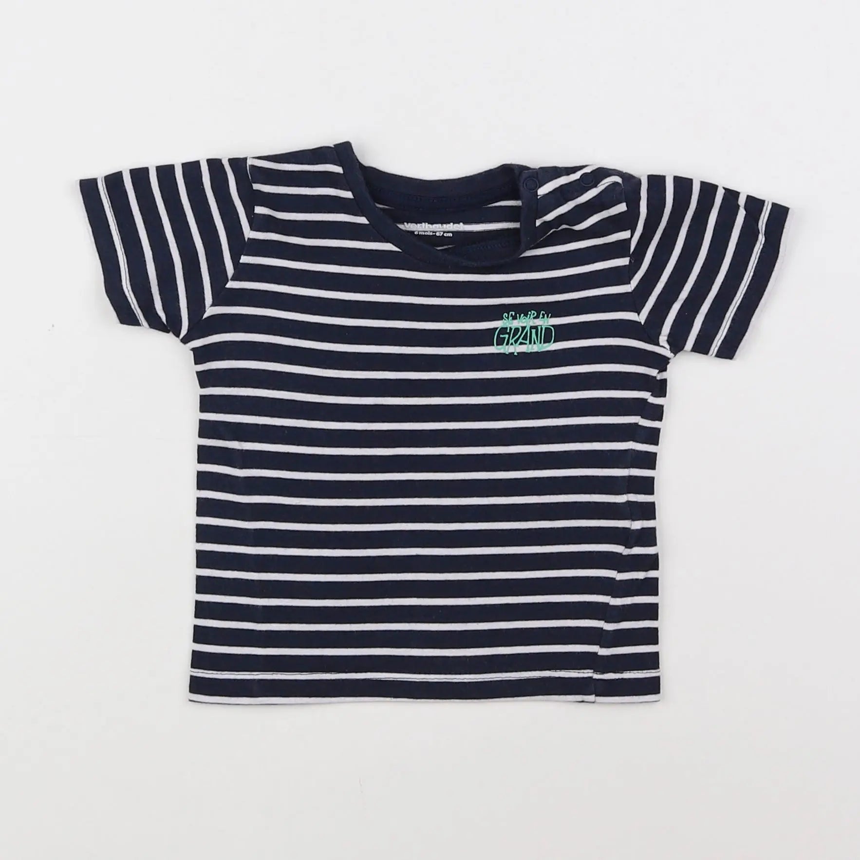 Vertbaudet - tee-shirt blanc, bleu - 6 mois
