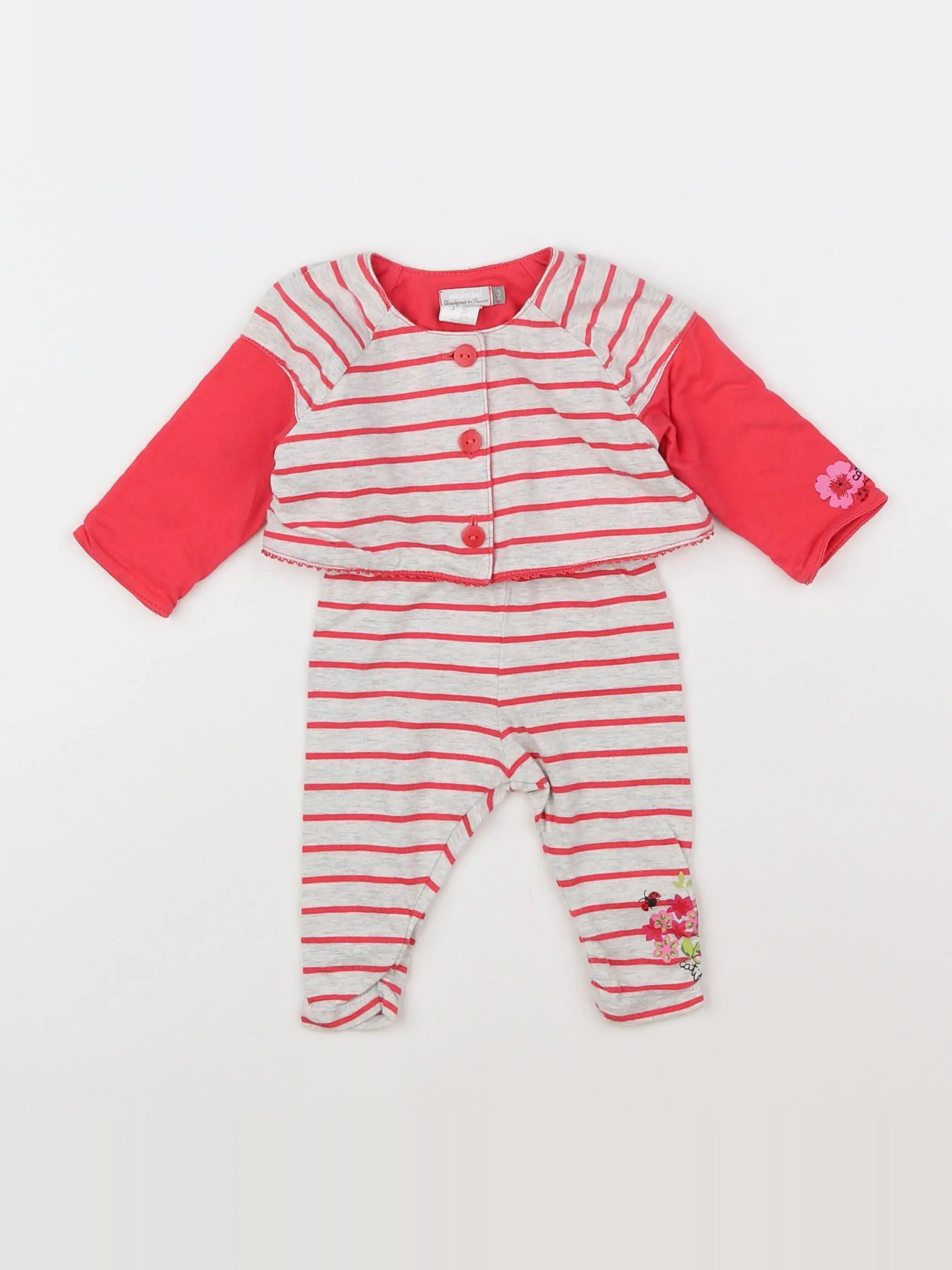 Catimini - ensemble gris, rose - 3 mois