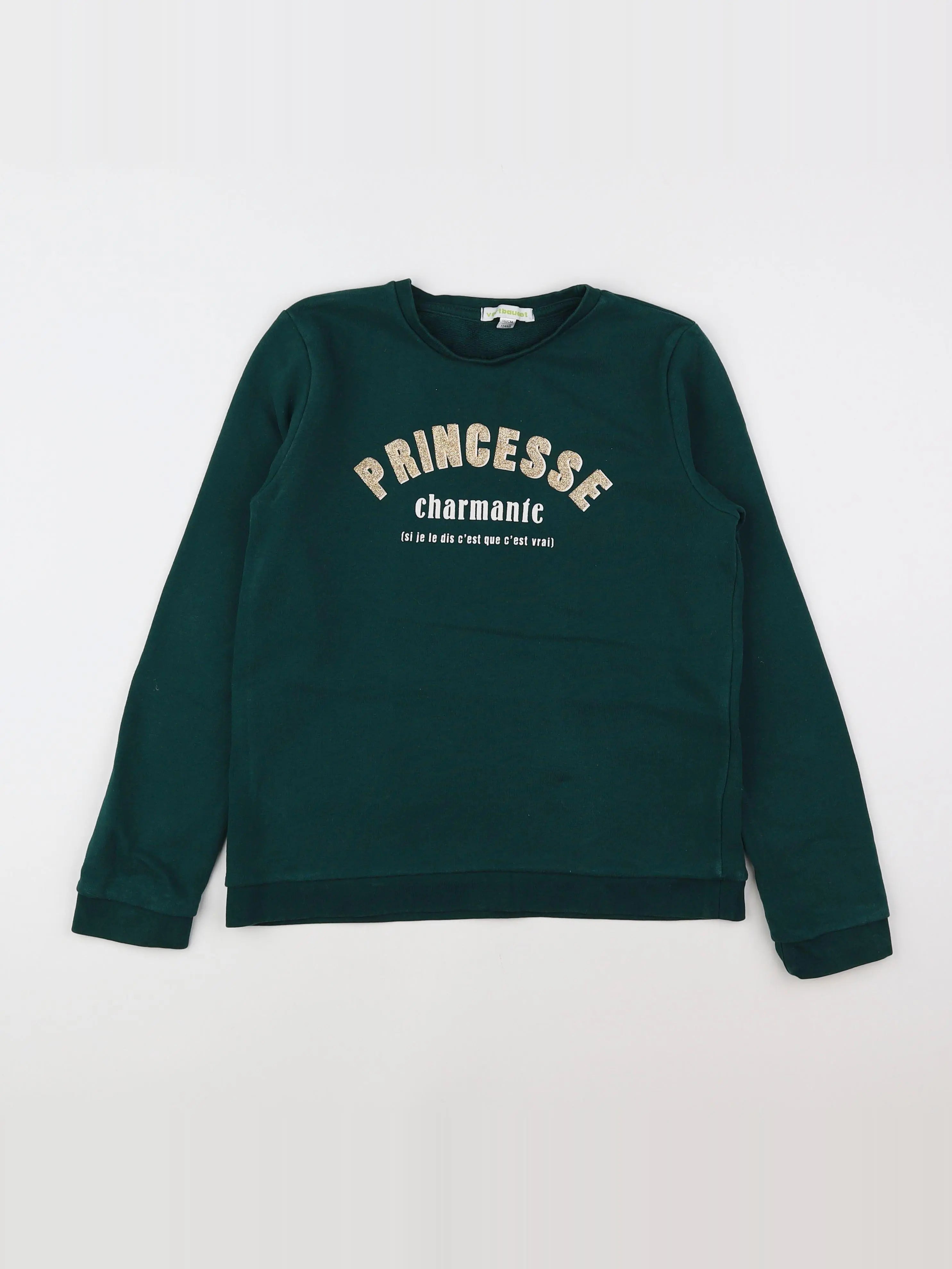 Vertbaudet - sweat vert, or - 12 ans